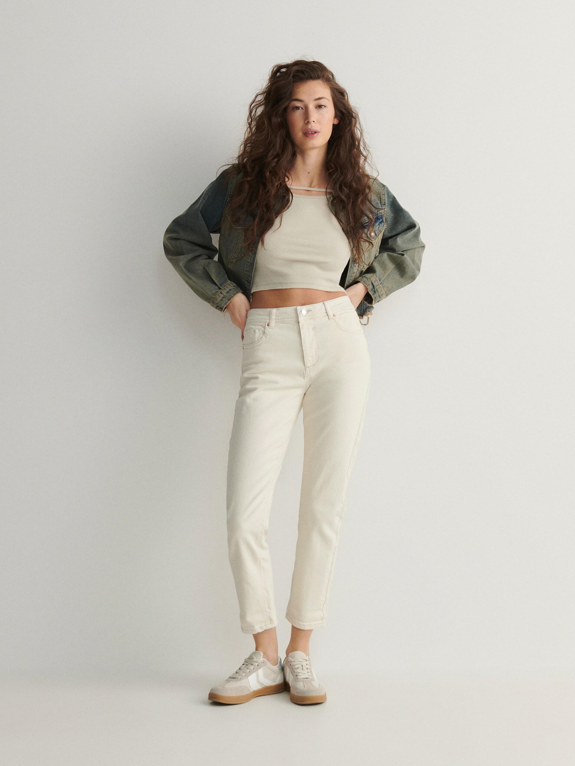 Cream Boyfriend Slim Jeans, , large image number 2