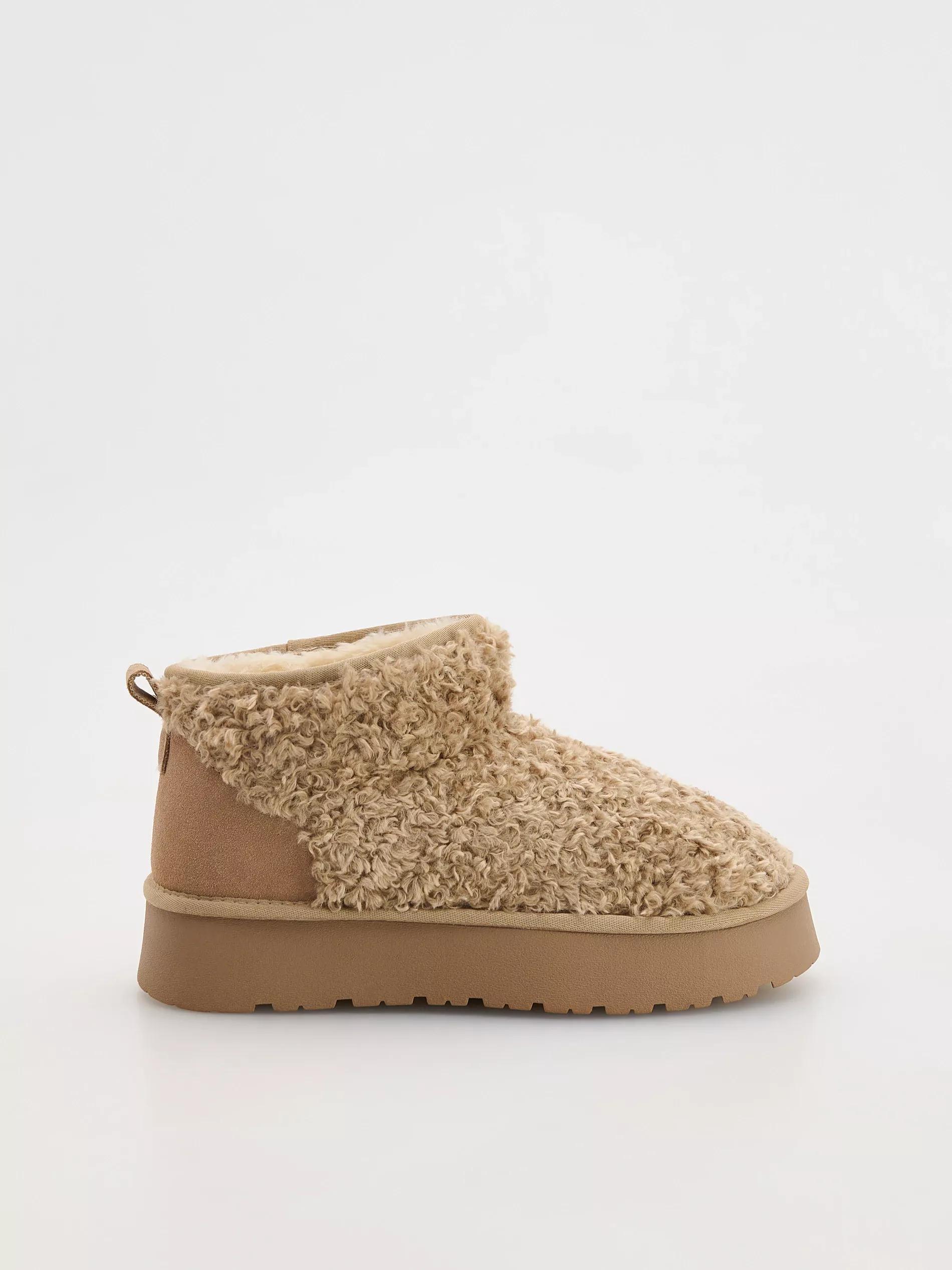 Beige Faux Shearling Snow Boots, , large image number 1