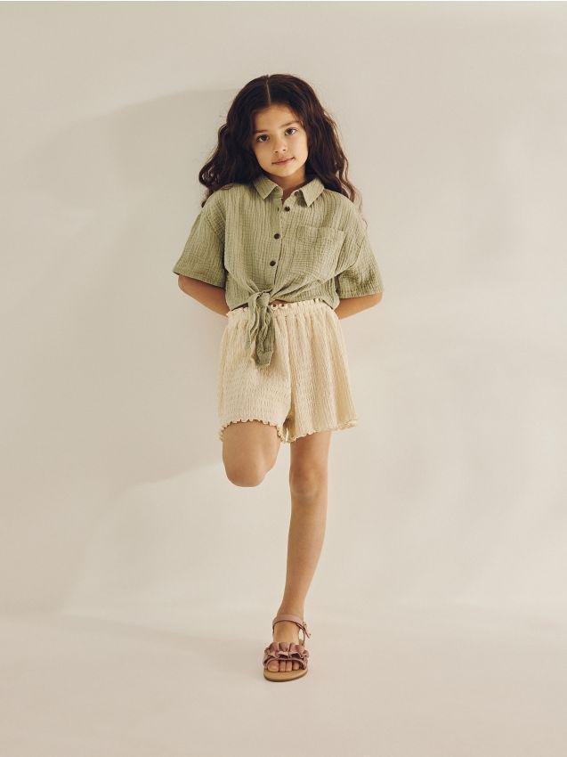 Cream Ruffle Shorts Kids Girls, , large image number 0
