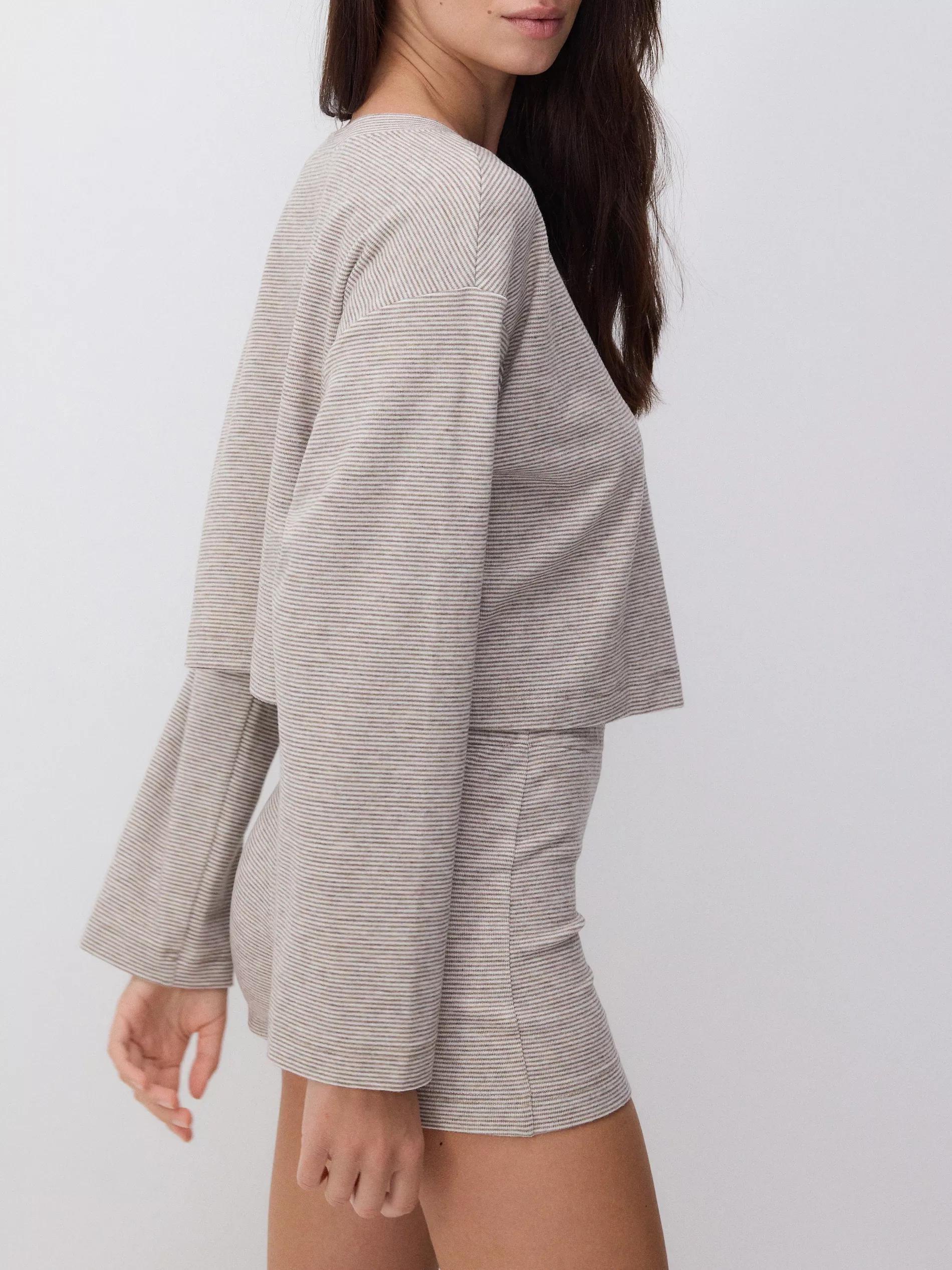 Beige Two-Piece Striped Pajamas, , large image number 3