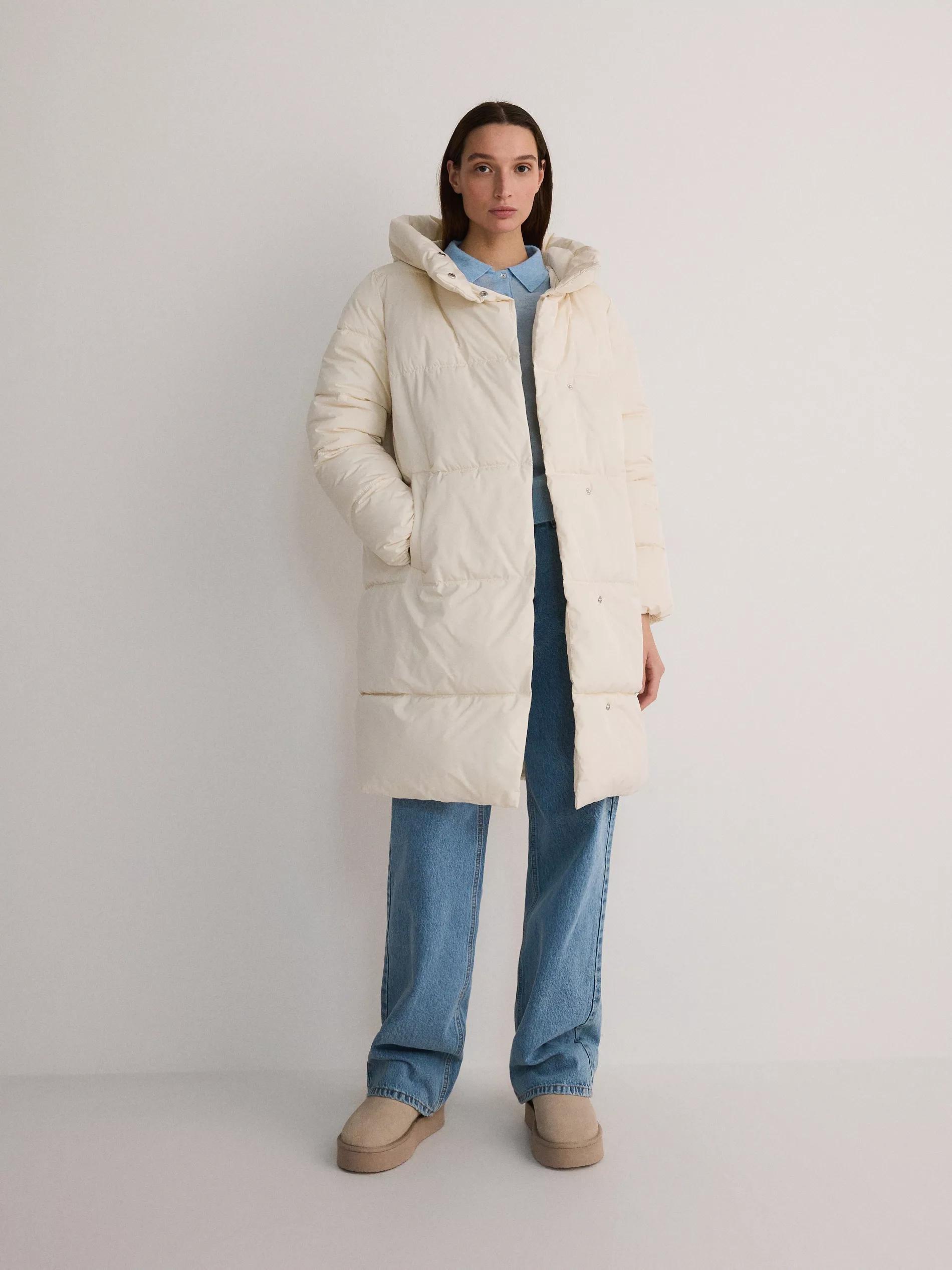 Cream Quilted Jacket With Hood, , large image number 0