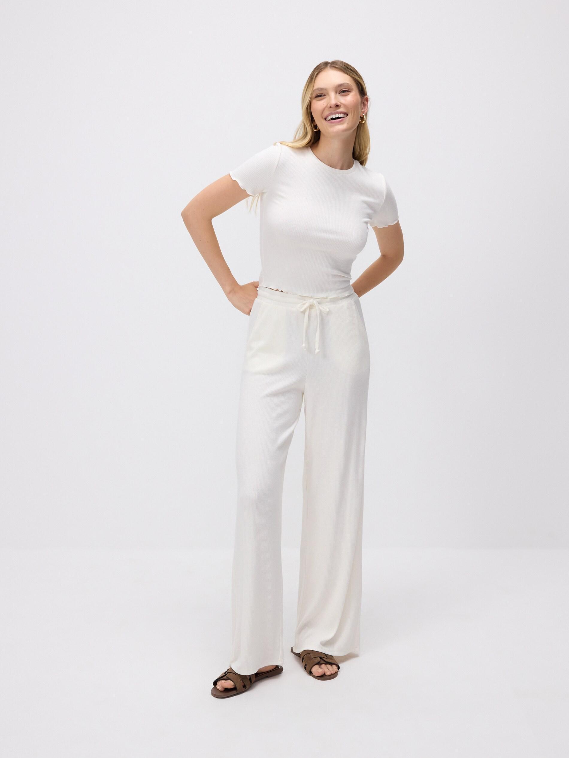 CREAM Rib knit T-shirt, Ivory, large image number 3