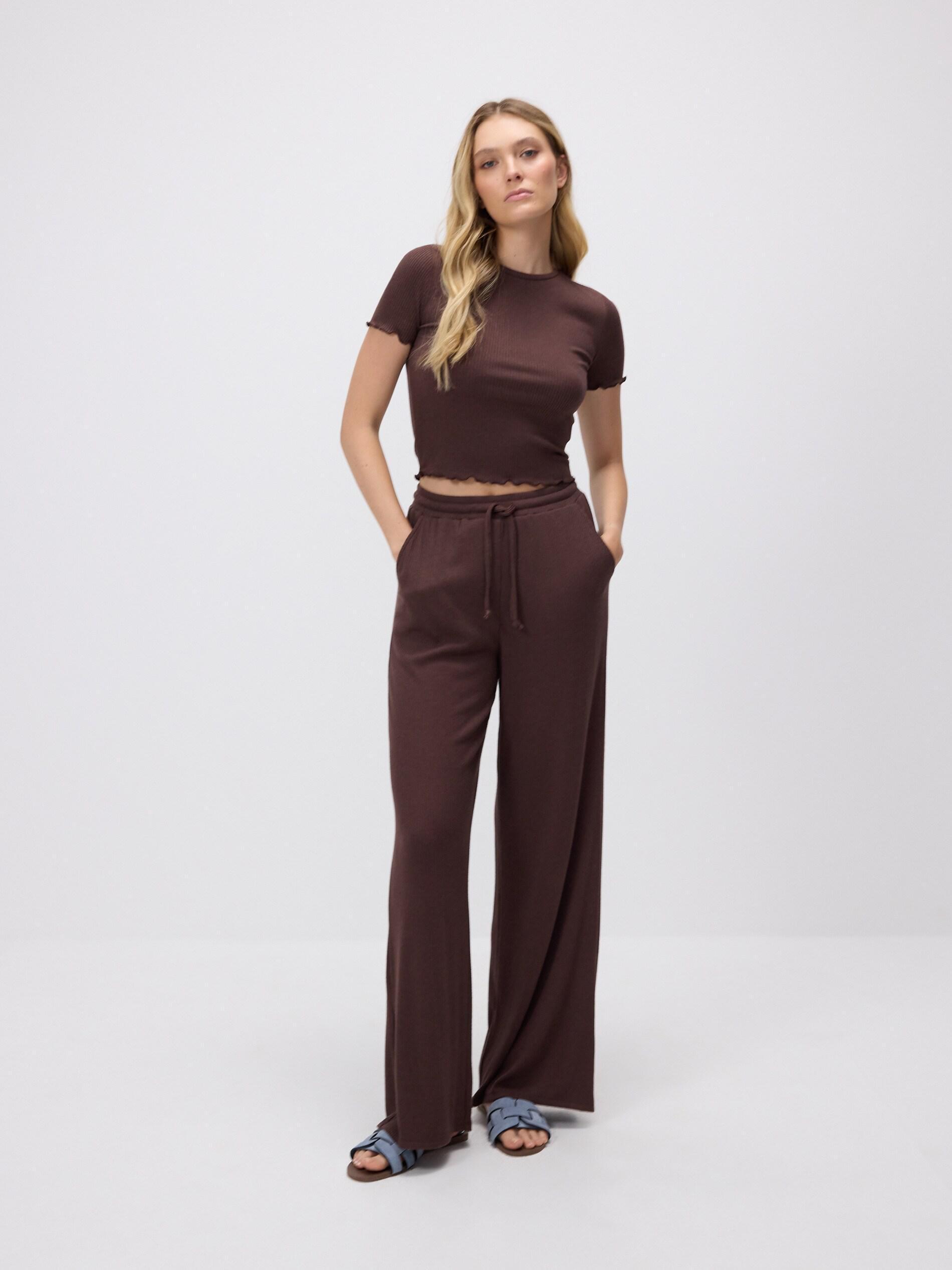 DARK BROWN Rib knit T-shirt, Brown, large image number 2