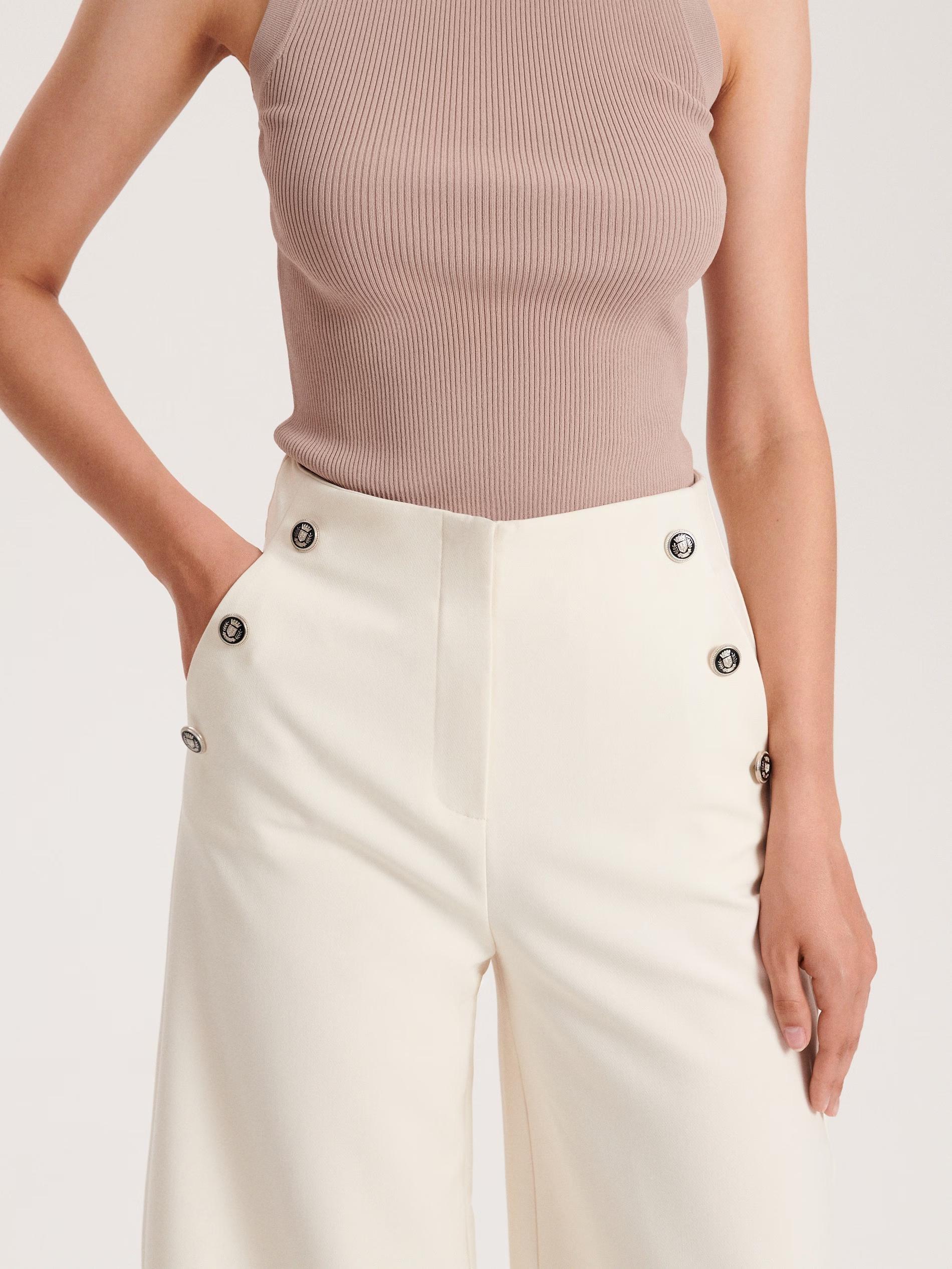 White Pants With Decorative Buttons, , large image number 1