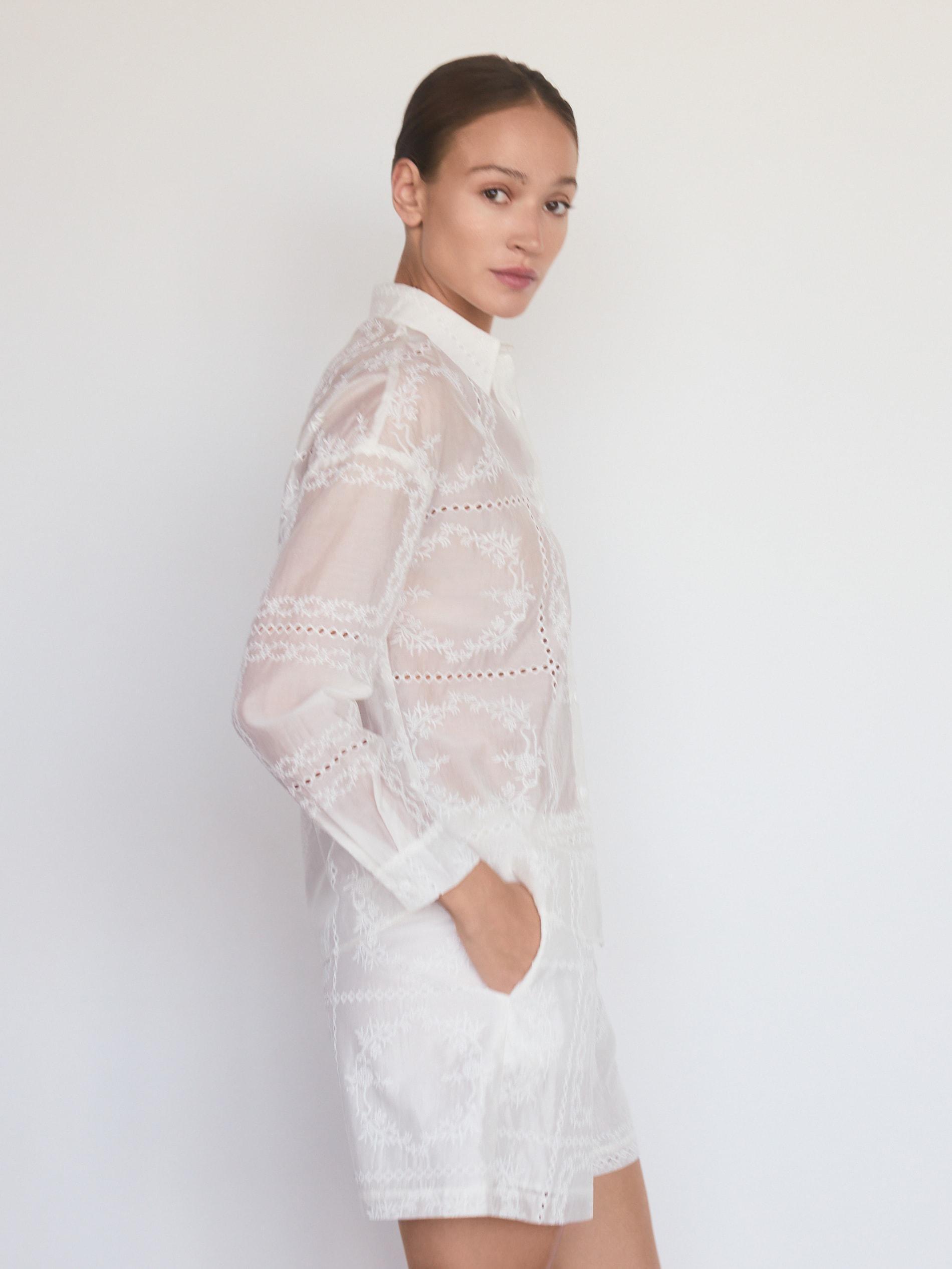 White Lyocell Blend Shirt, White, large image number 1