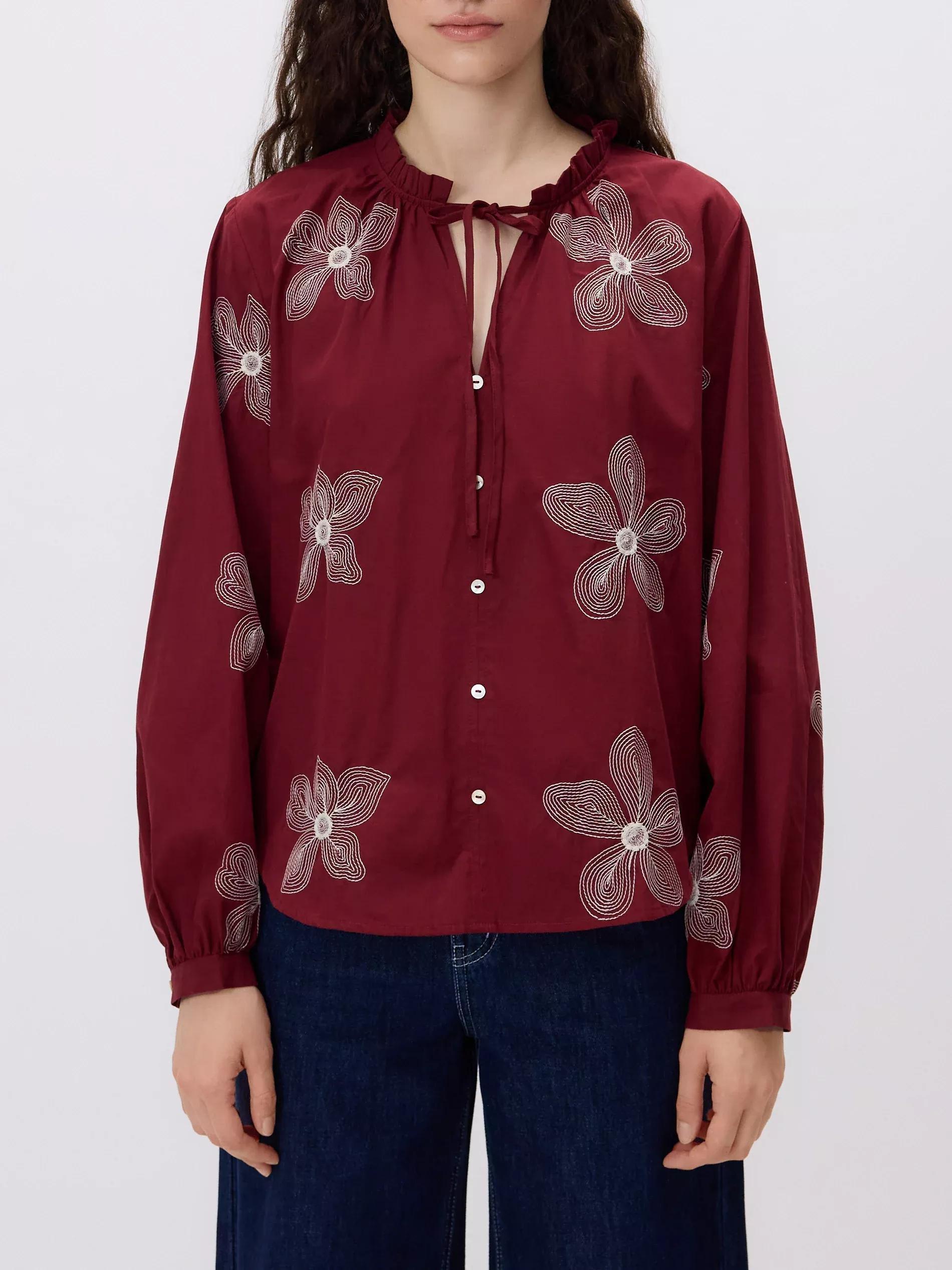 Burgundy Cotton Blouse With Floral Print, Burgundy, large image number 1