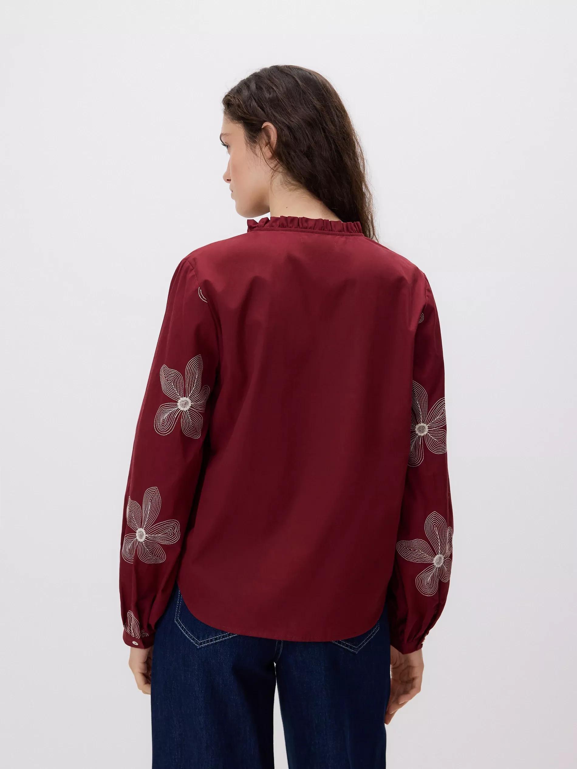 Burgundy Cotton Blouse With Floral Print, Burgundy, large image number 2