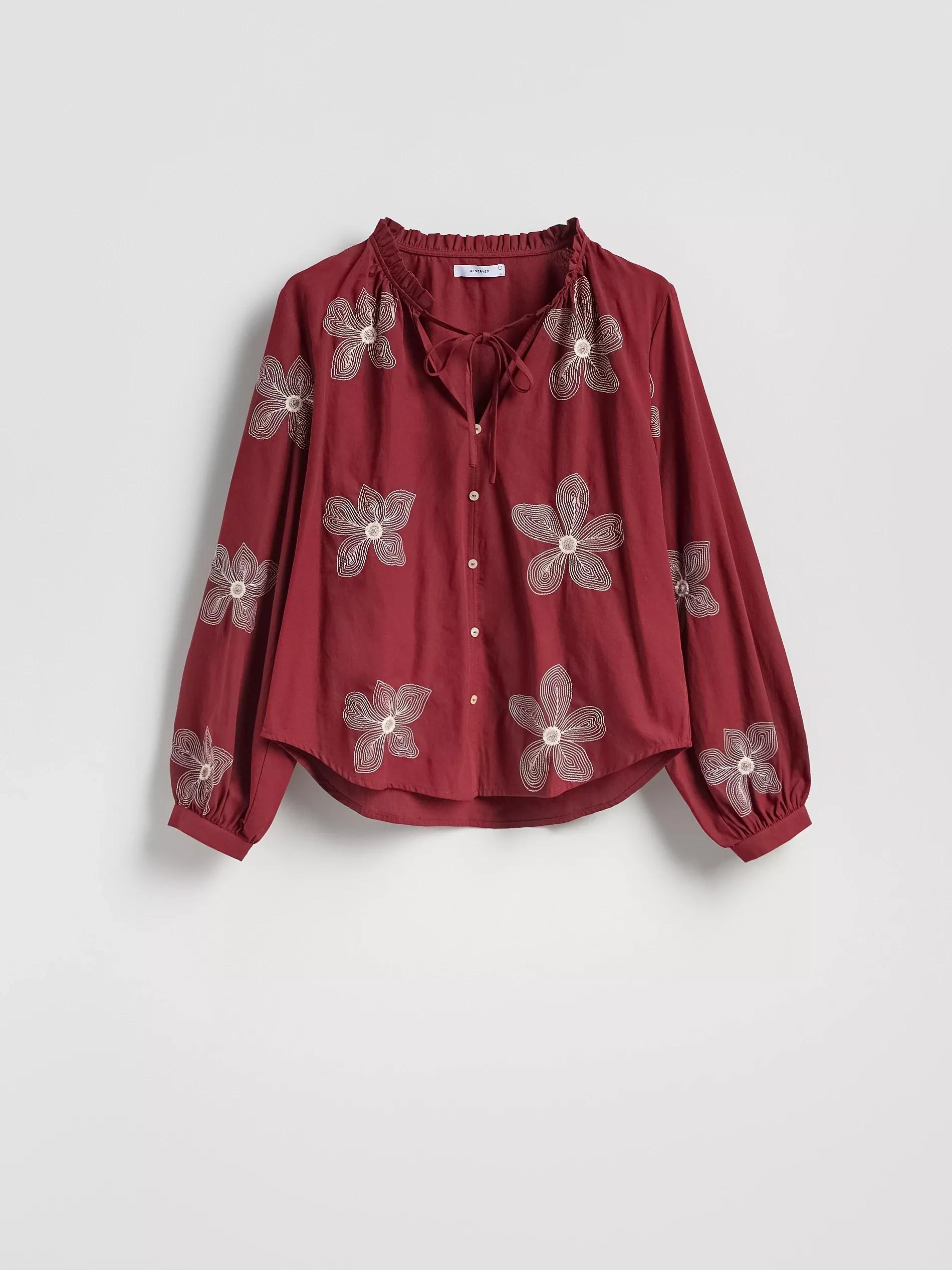 Burgundy Cotton Blouse With Floral Print, Burgundy, large image number 3