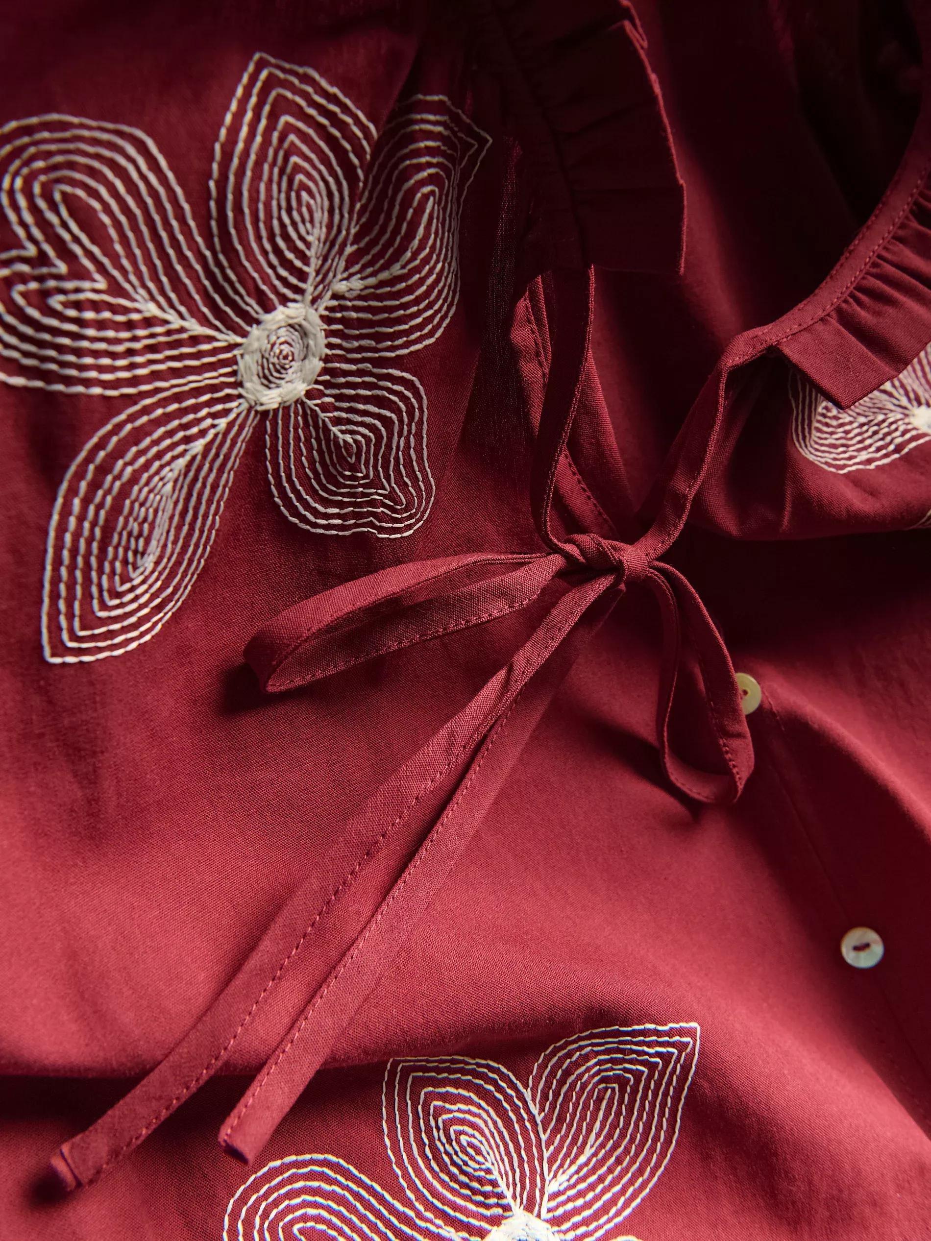 Burgundy Cotton Blouse With Floral Print, Burgundy, large image number 4
