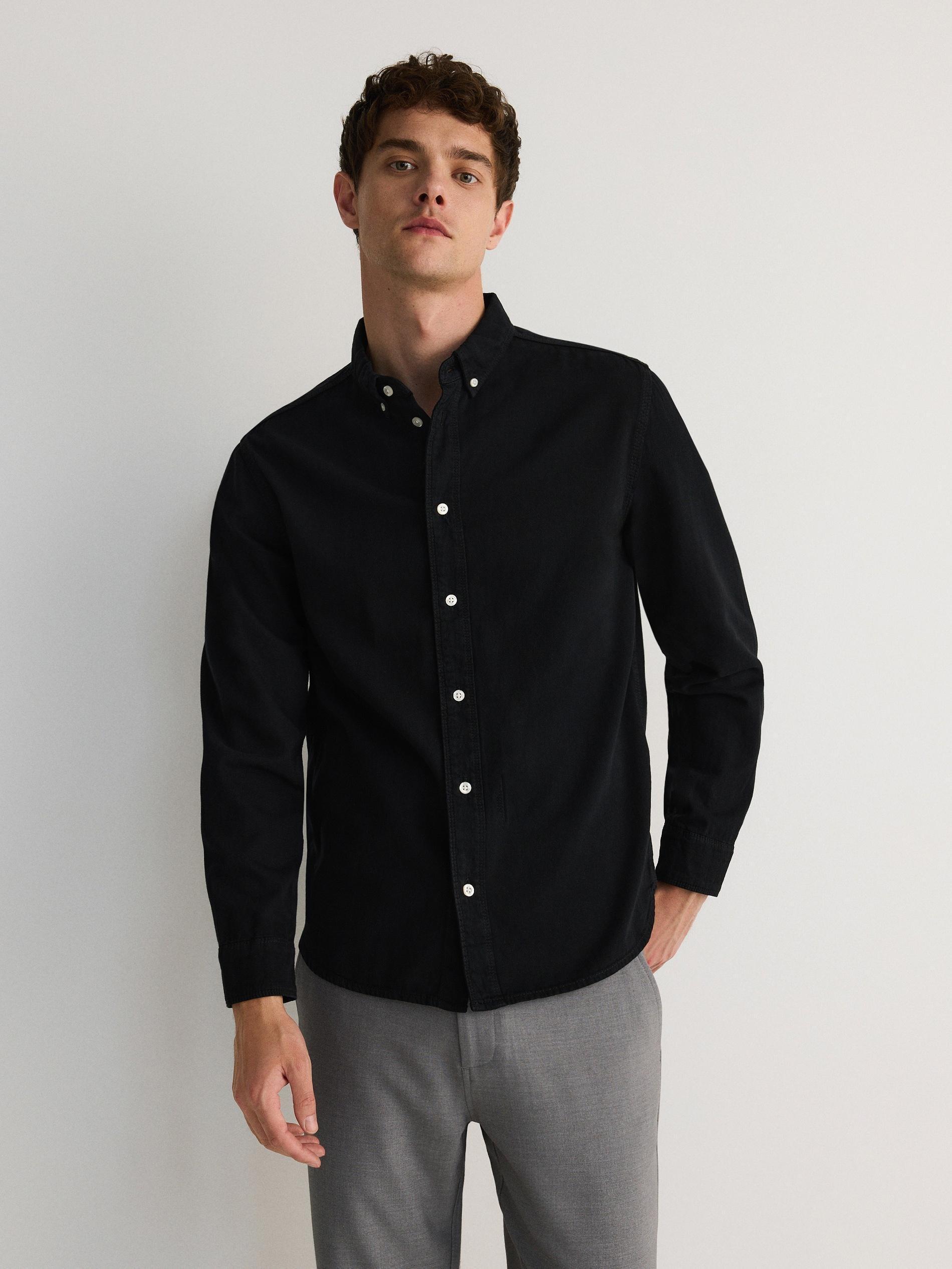 Black Classic Denim Shirt, , large image number 5