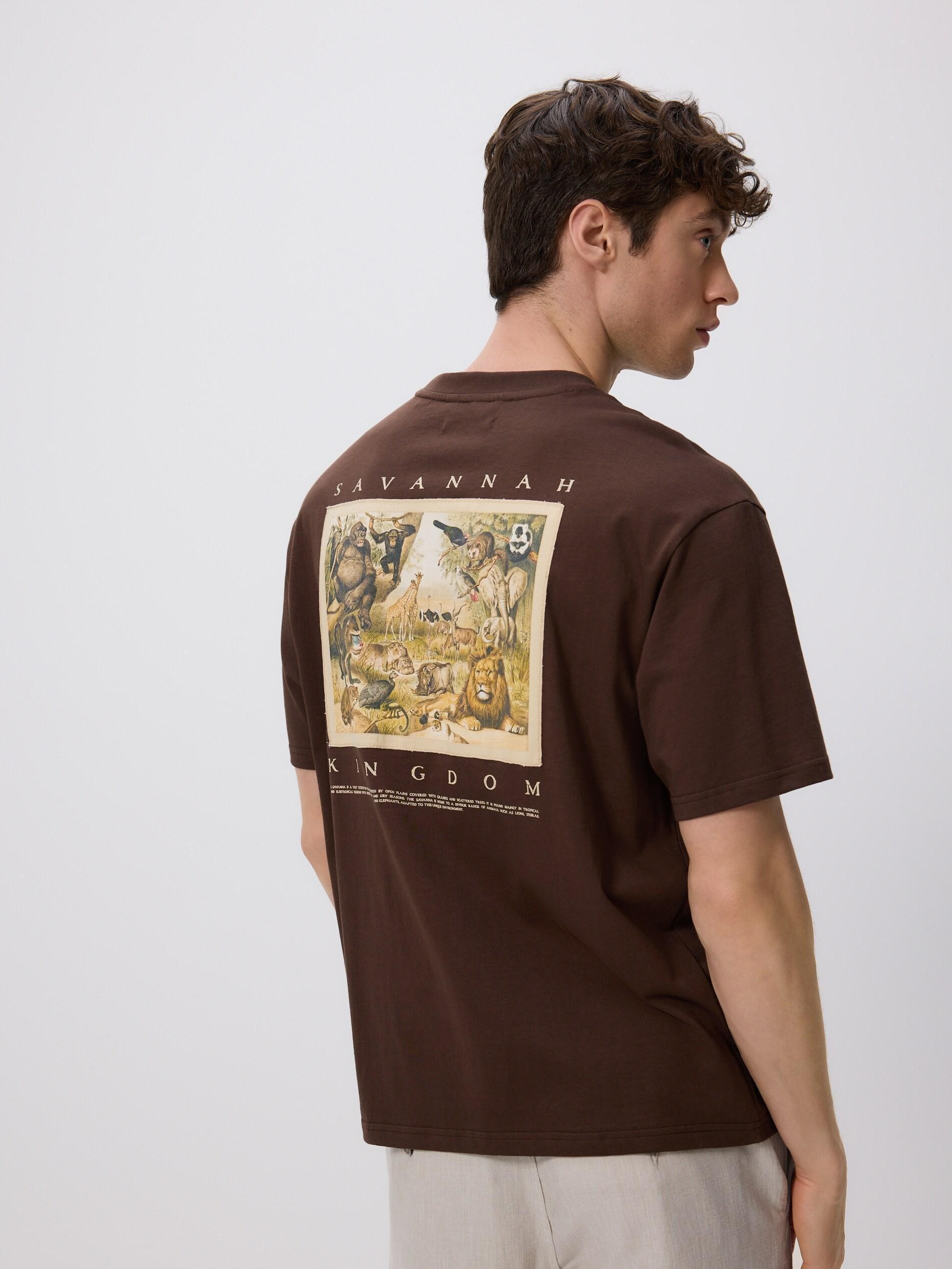 Brown Boxy Cut T-Shirt With Patch, Brown, medium