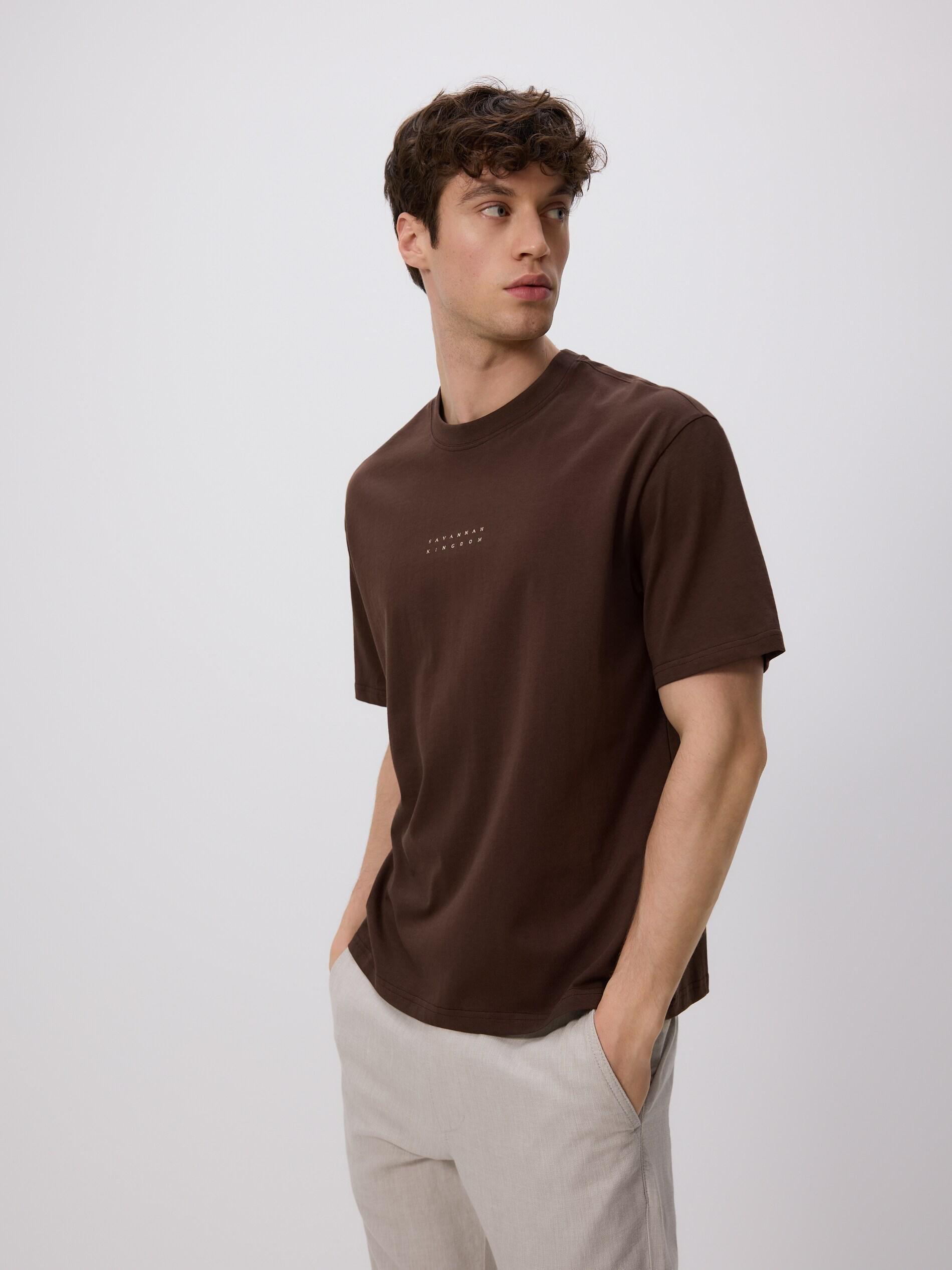 تيشيرت بني بقصة بوكسى مع باتش, Brown, large image number 1