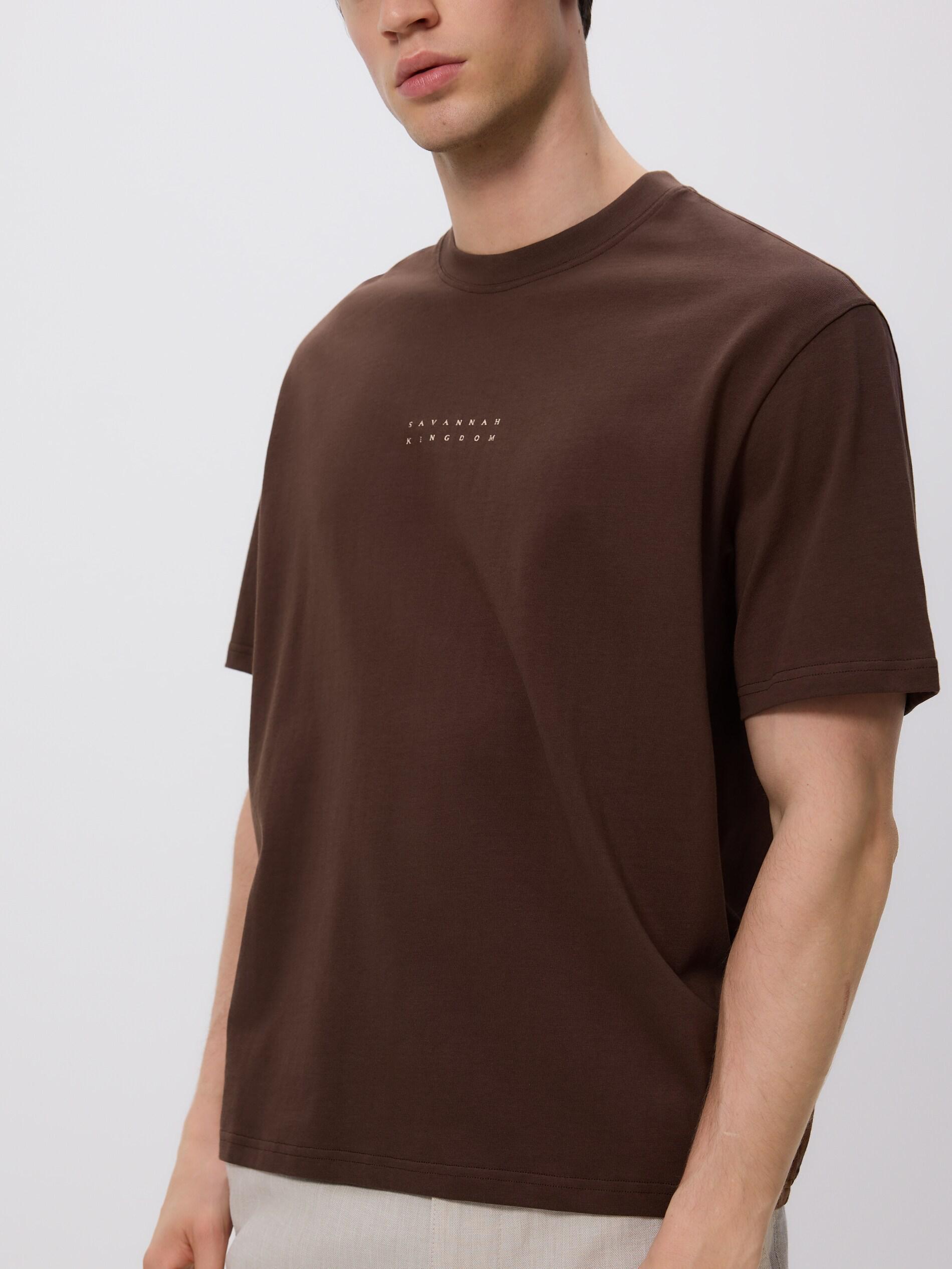 Brown Boxy Cut T-Shirt With Patch, Brown, medium