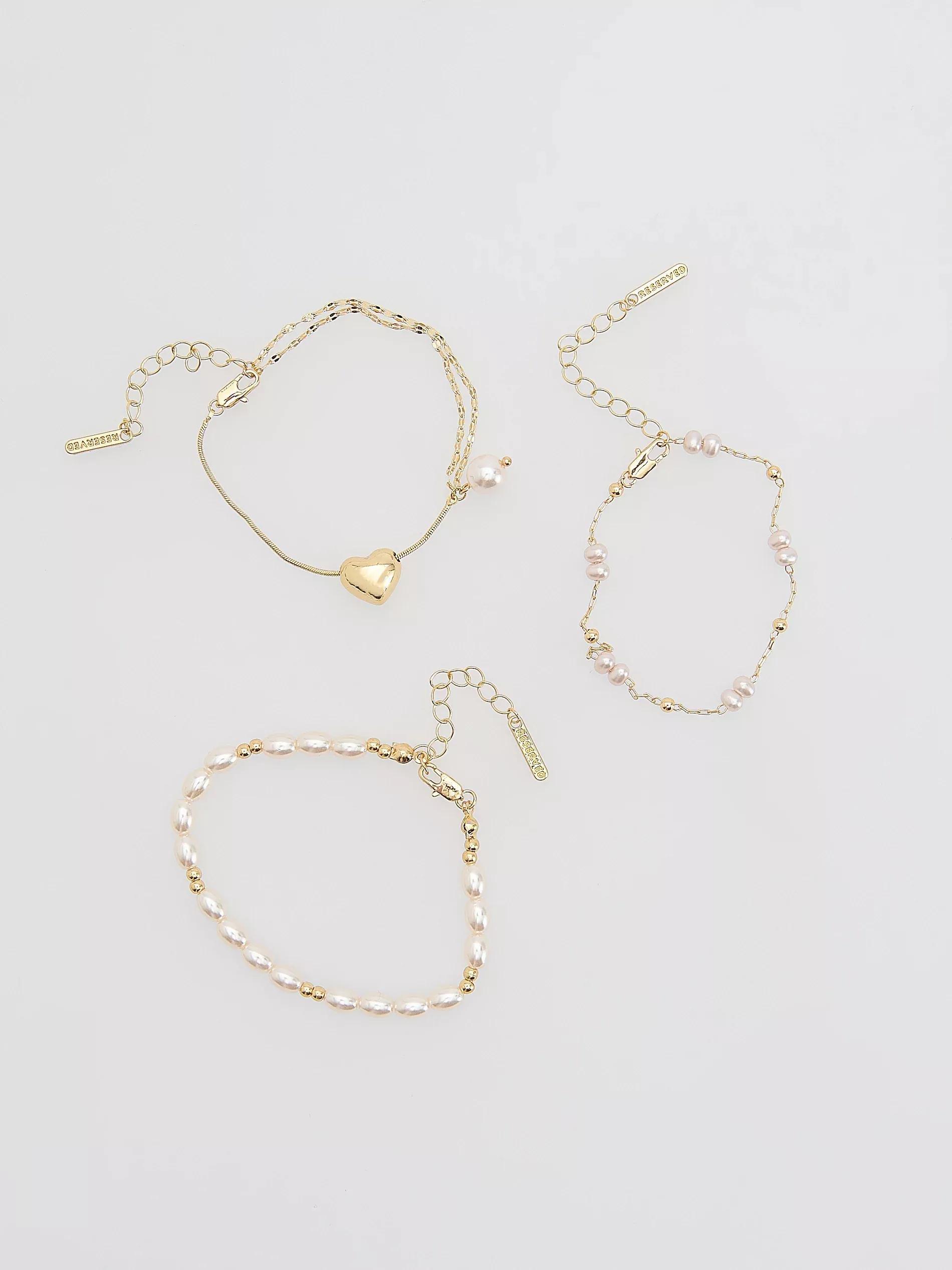 White Bracelets With Beads Set, White, large image number 0