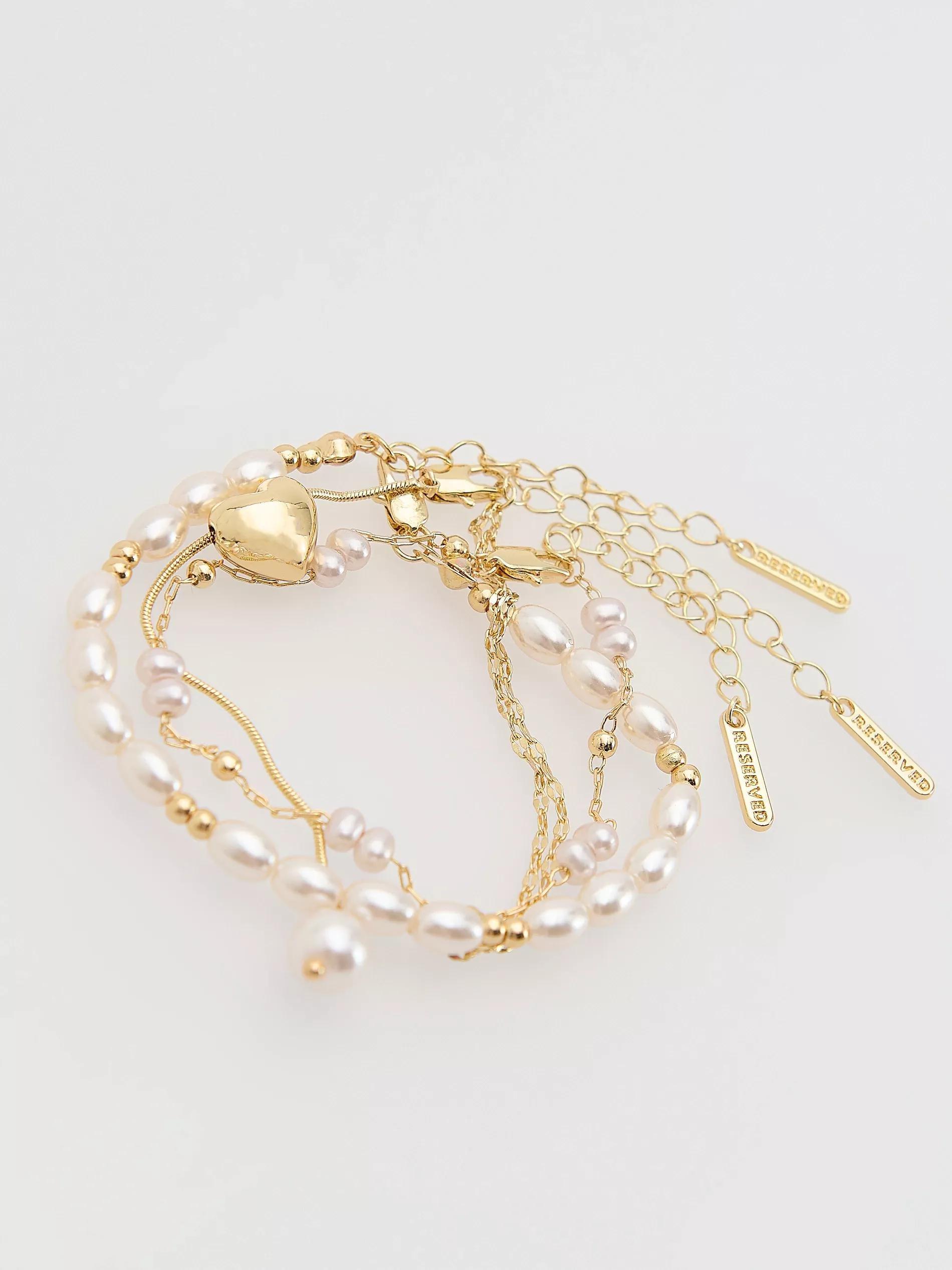 White Bracelets With Beads Set, White, large image number 1