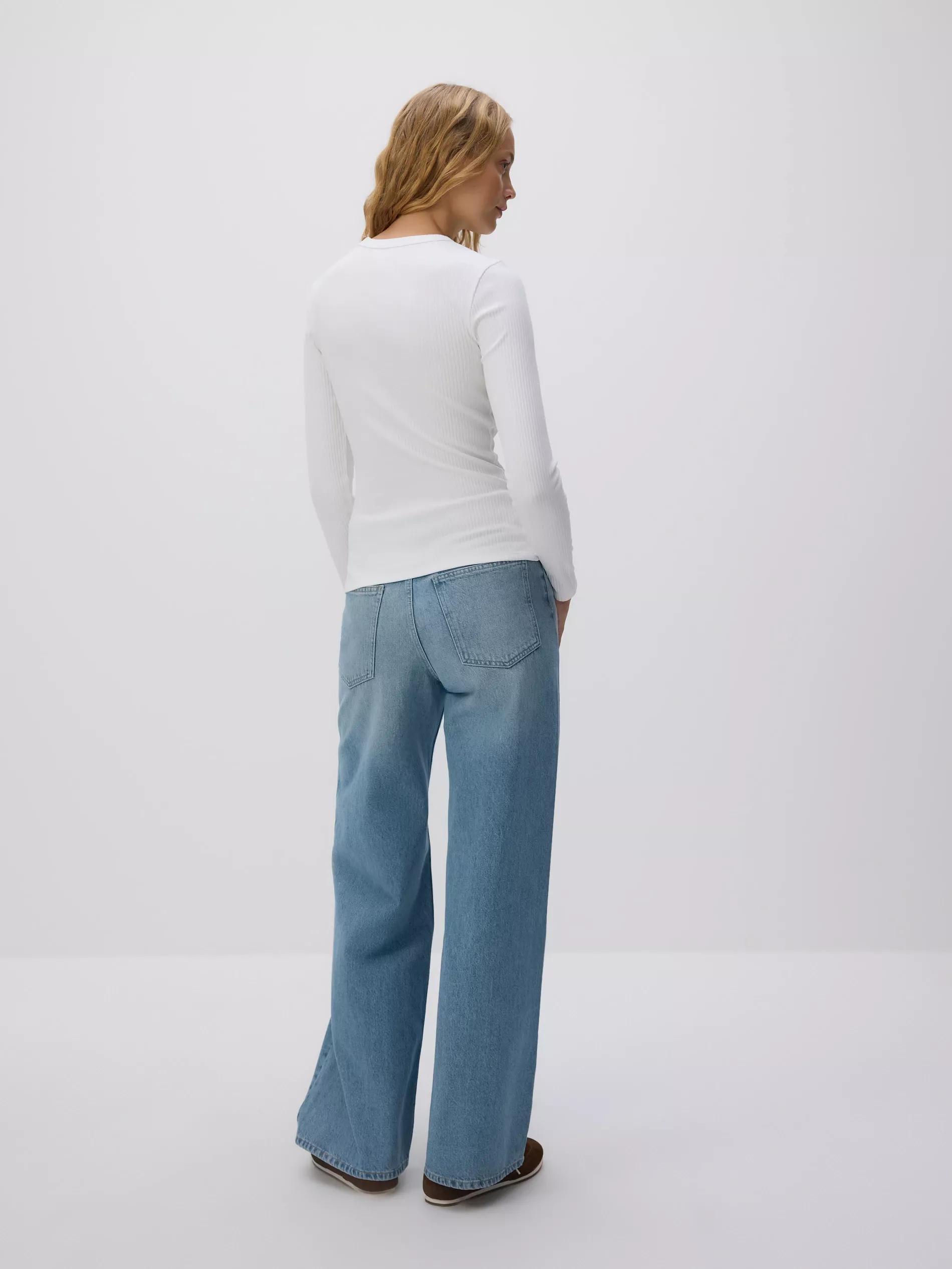 White Rib Knit Long Sleeve T-Shirt, White, large image number 2