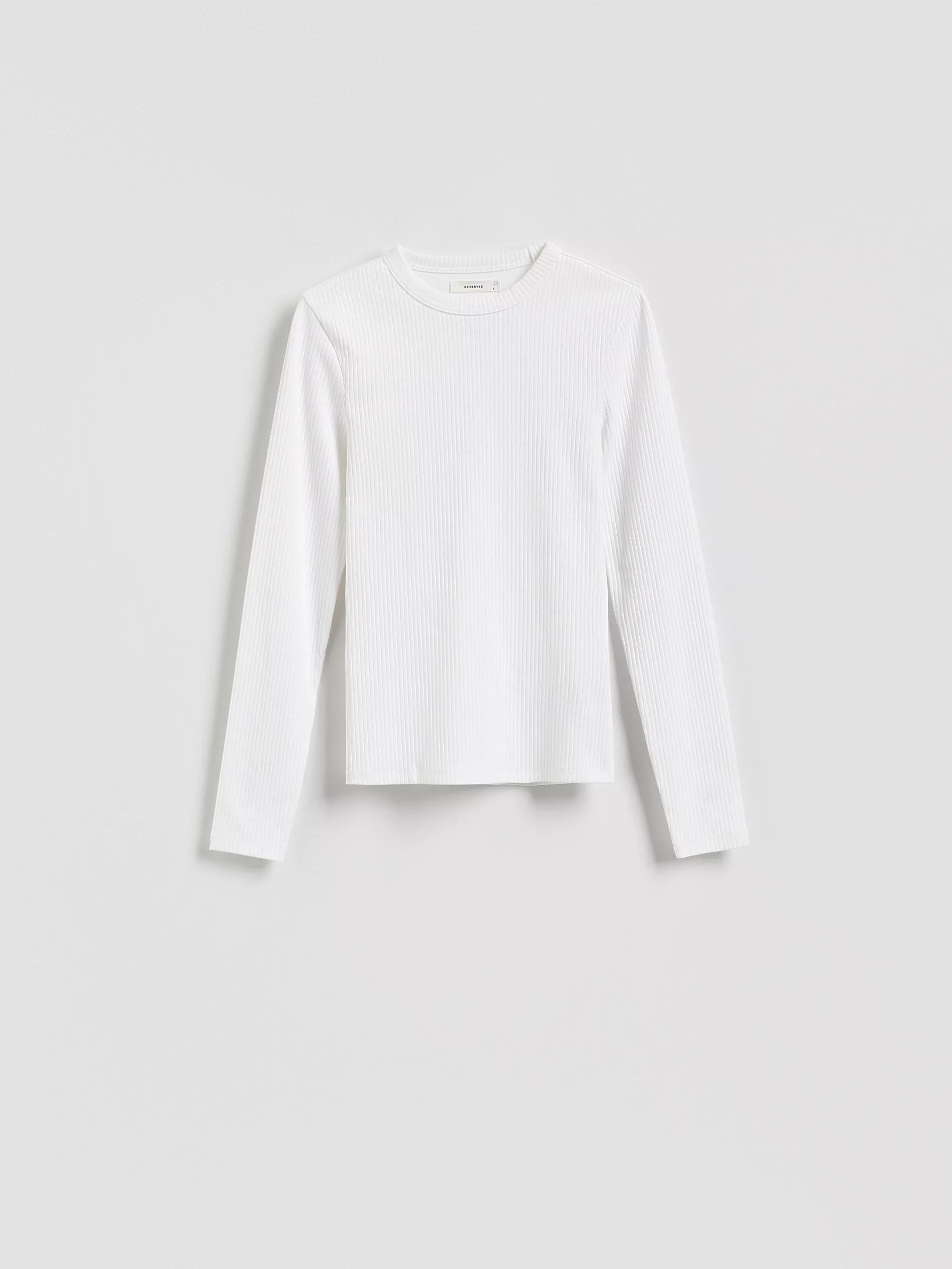 White Rib Knit Long Sleeve T-Shirt, White, large image number 4