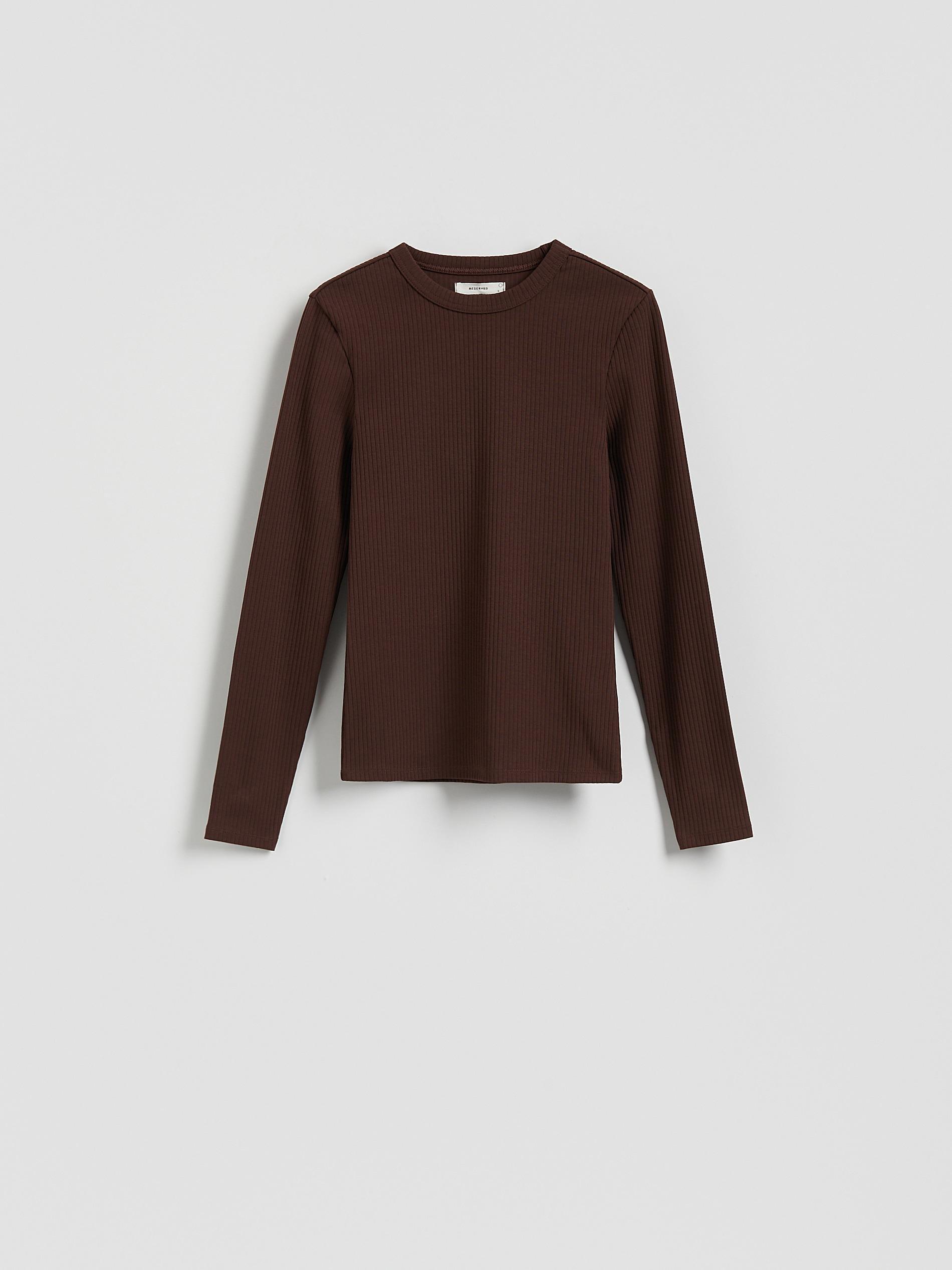 Brown Rib Knit Long Sleeve T-Shirt, , medium
