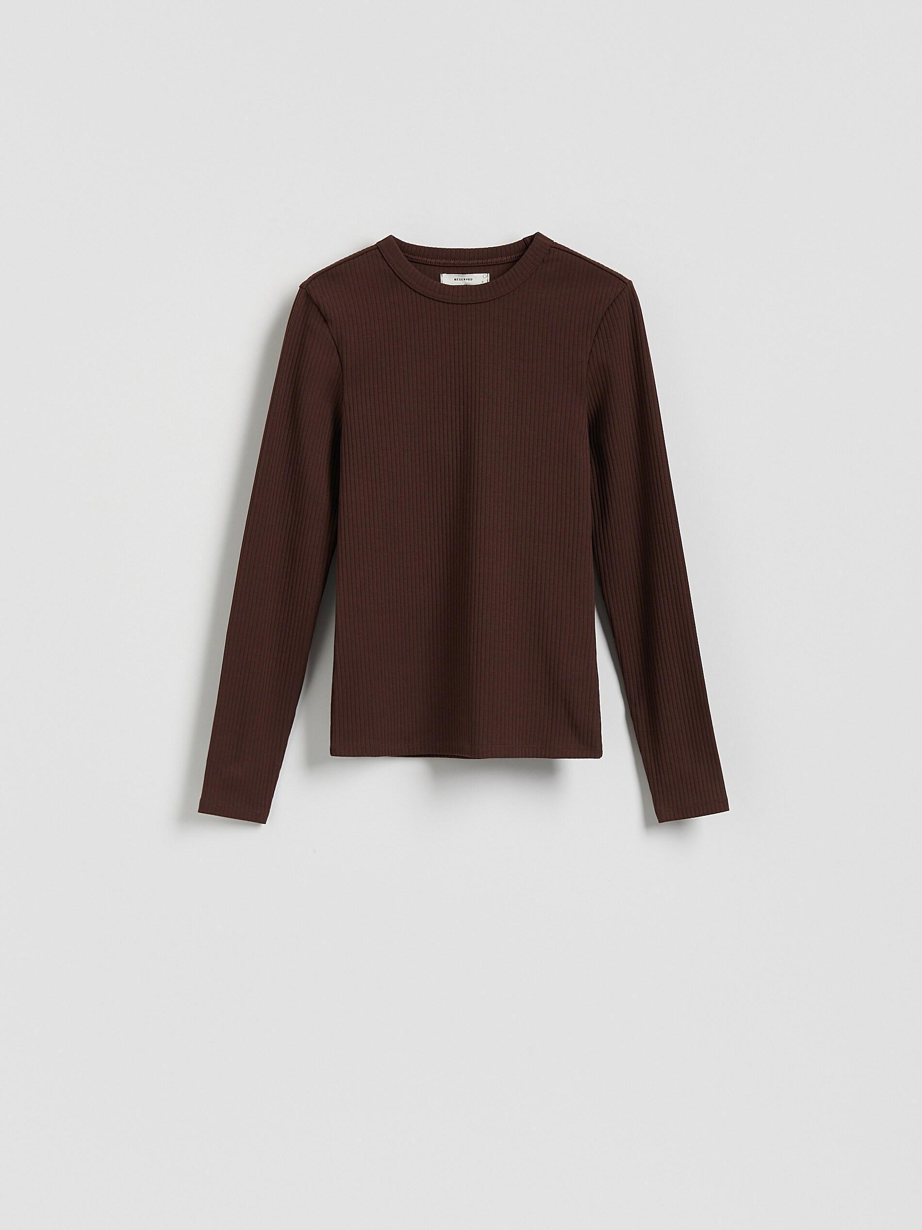 DARK BROWN Rib knit long sleeve T-shirt, Brown, medium