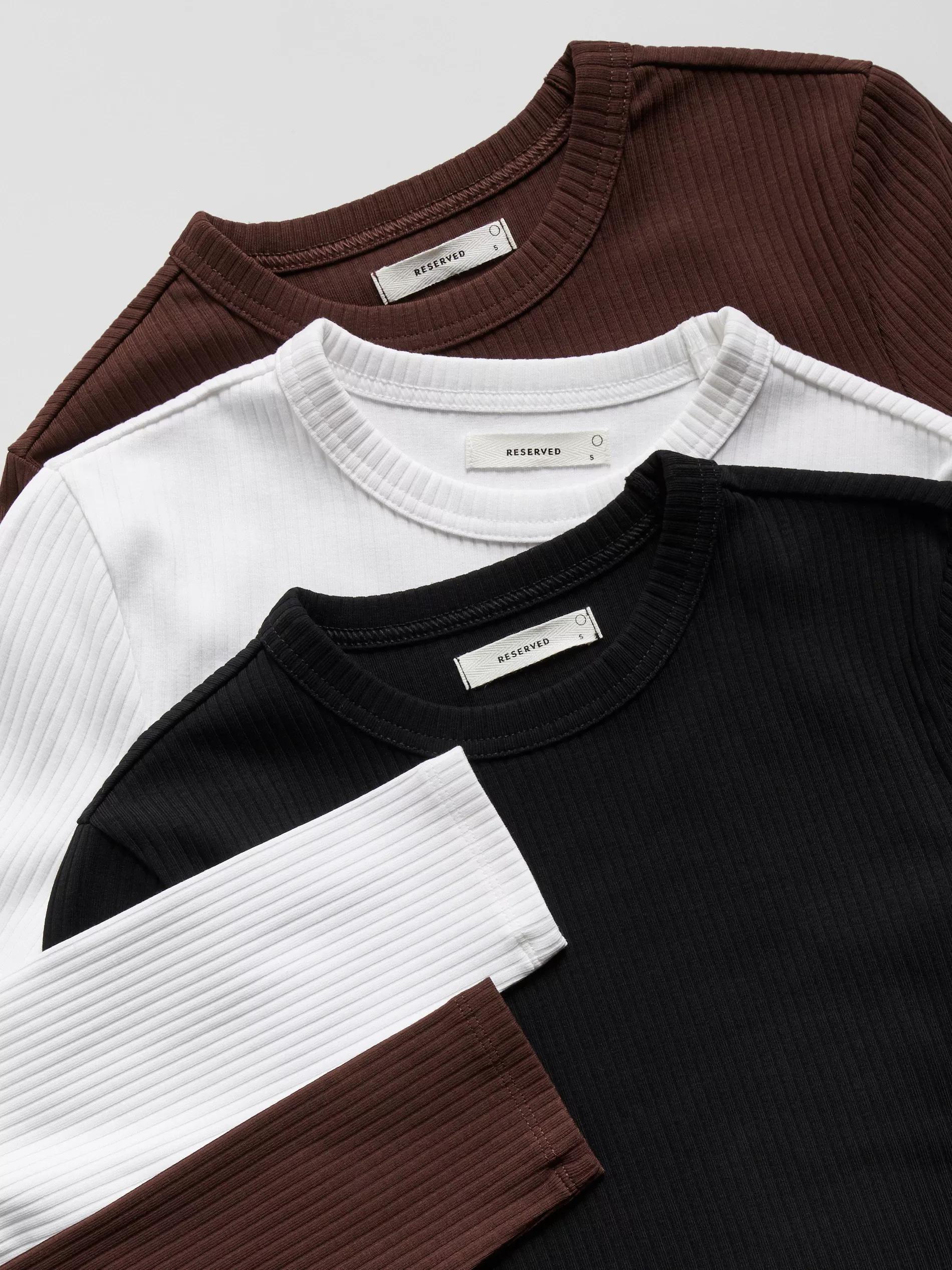 Brown Rib Knit Long Sleeve T-Shirt, , large image number 1