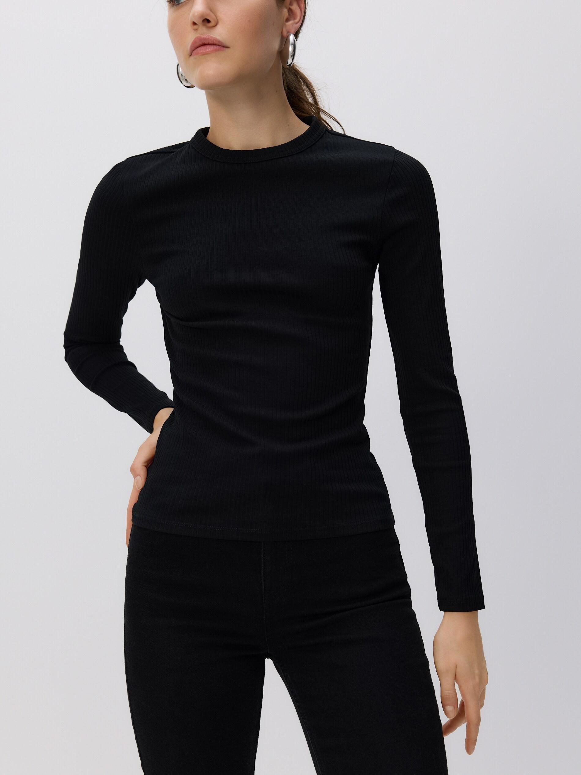 BLACK Rib knit long sleeve T-shirt, Black, medium