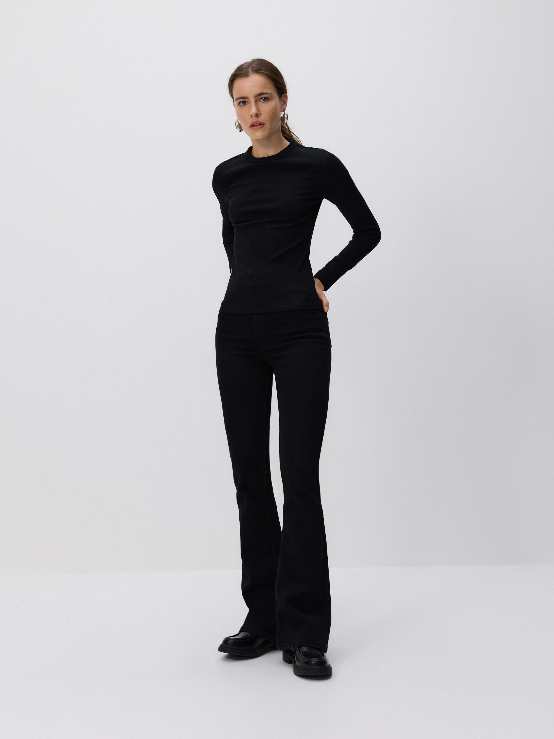 BLACK Rib knit long sleeve T-shirt, Black, medium