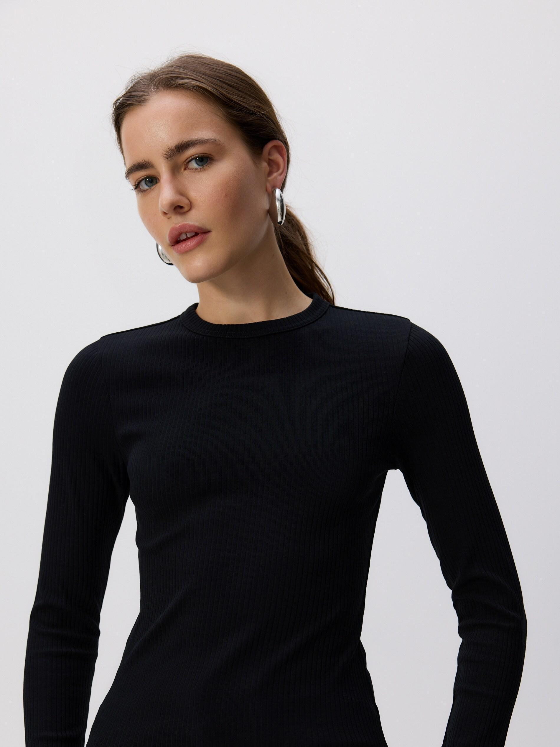 BLACK Rib knit long sleeve T-shirt, Black, medium