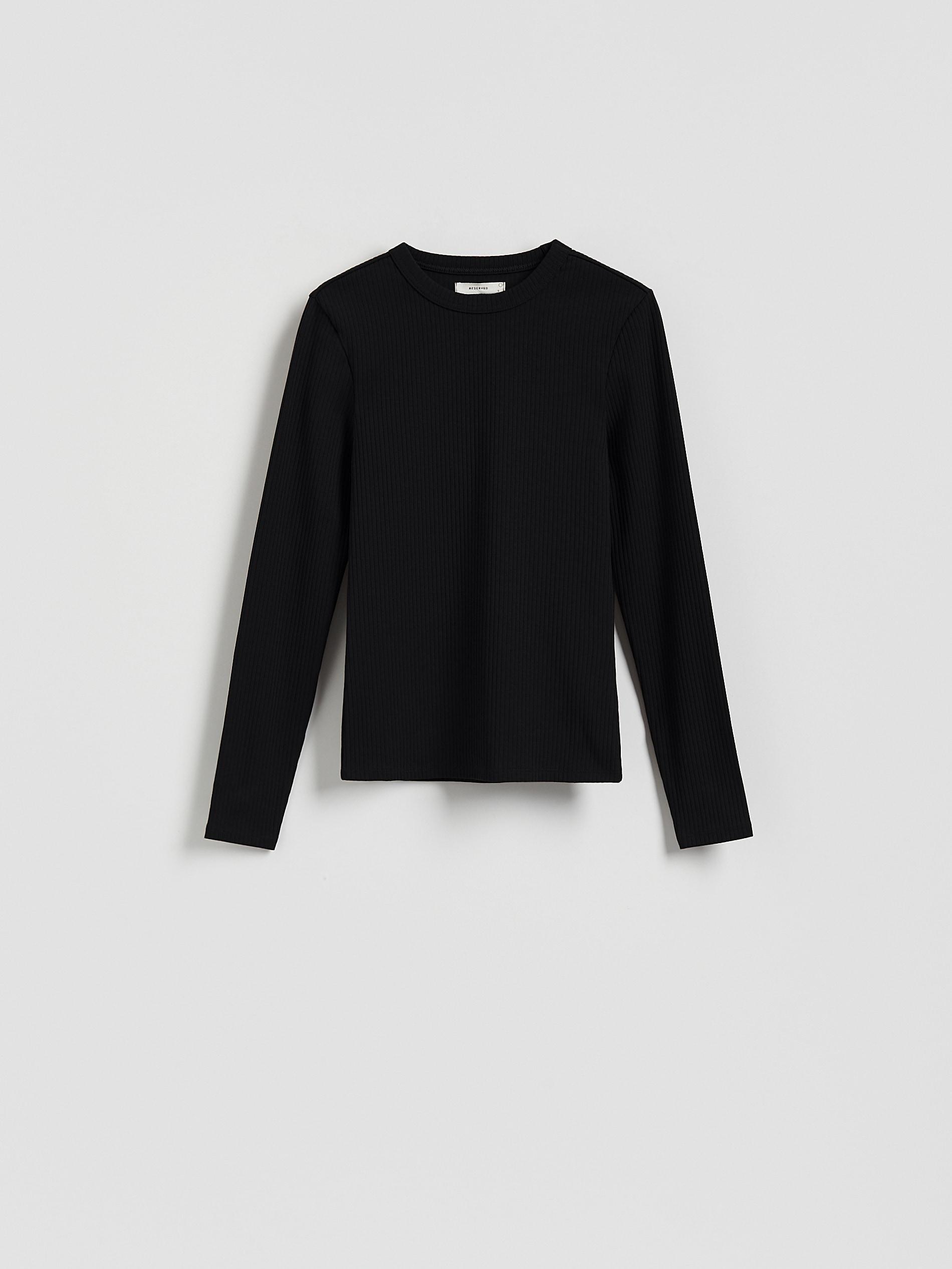 Black Rib Knit Long Sleeve T-Shirt, , large image number 4