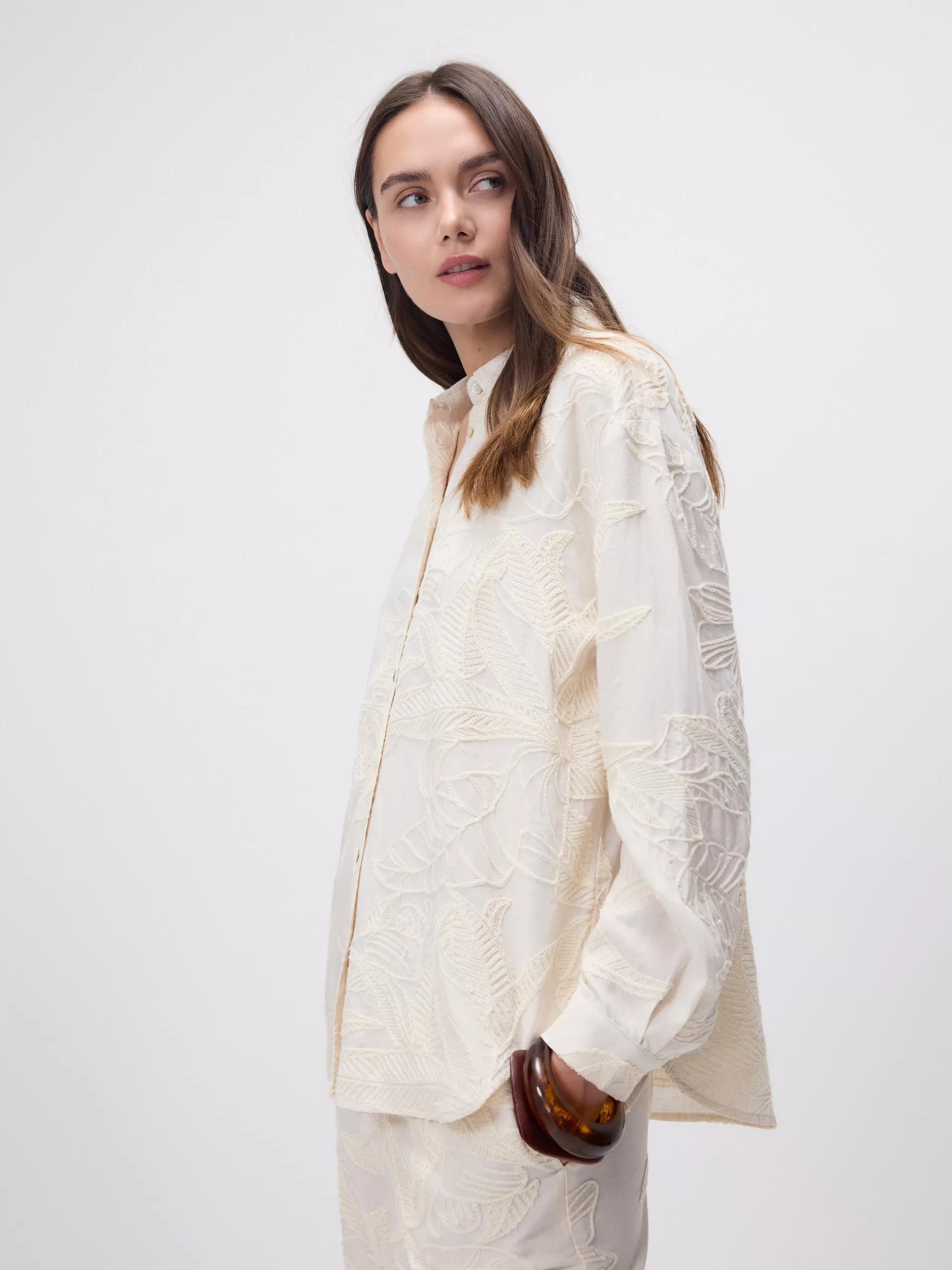 Beige Embroidered Patterned Shirt, Beige, medium