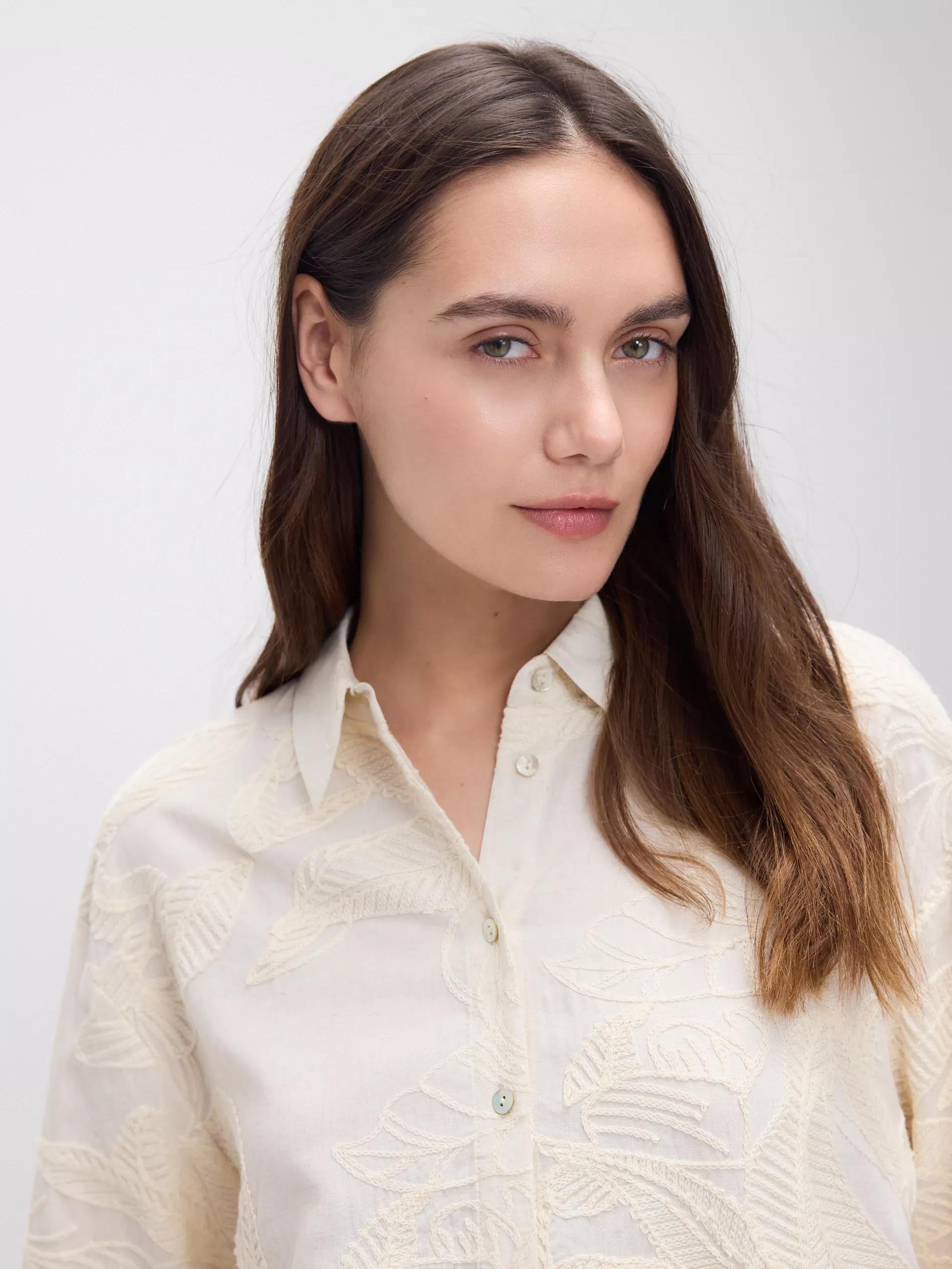 Beige Embroidered Patterned Shirt, Beige, large image number 1