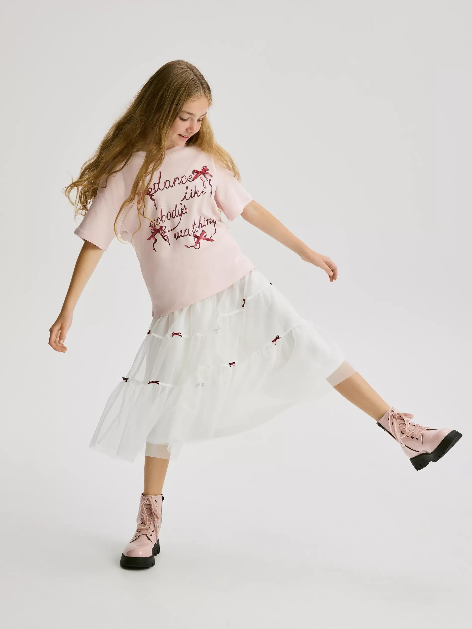 CREAM Tulle skirt with bows, Ivory, medium