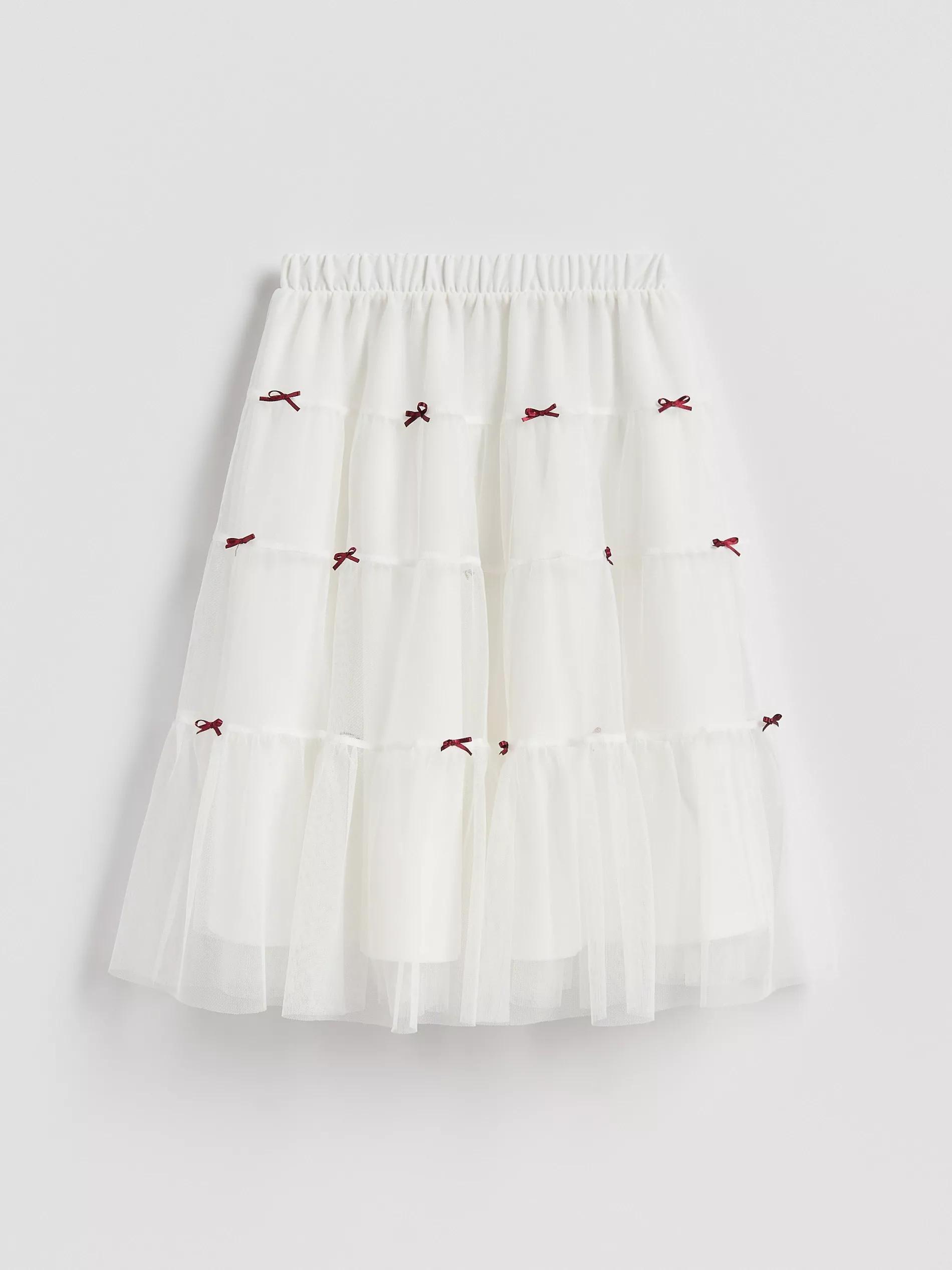 CREAM Tulle skirt with bows, Ivory, medium