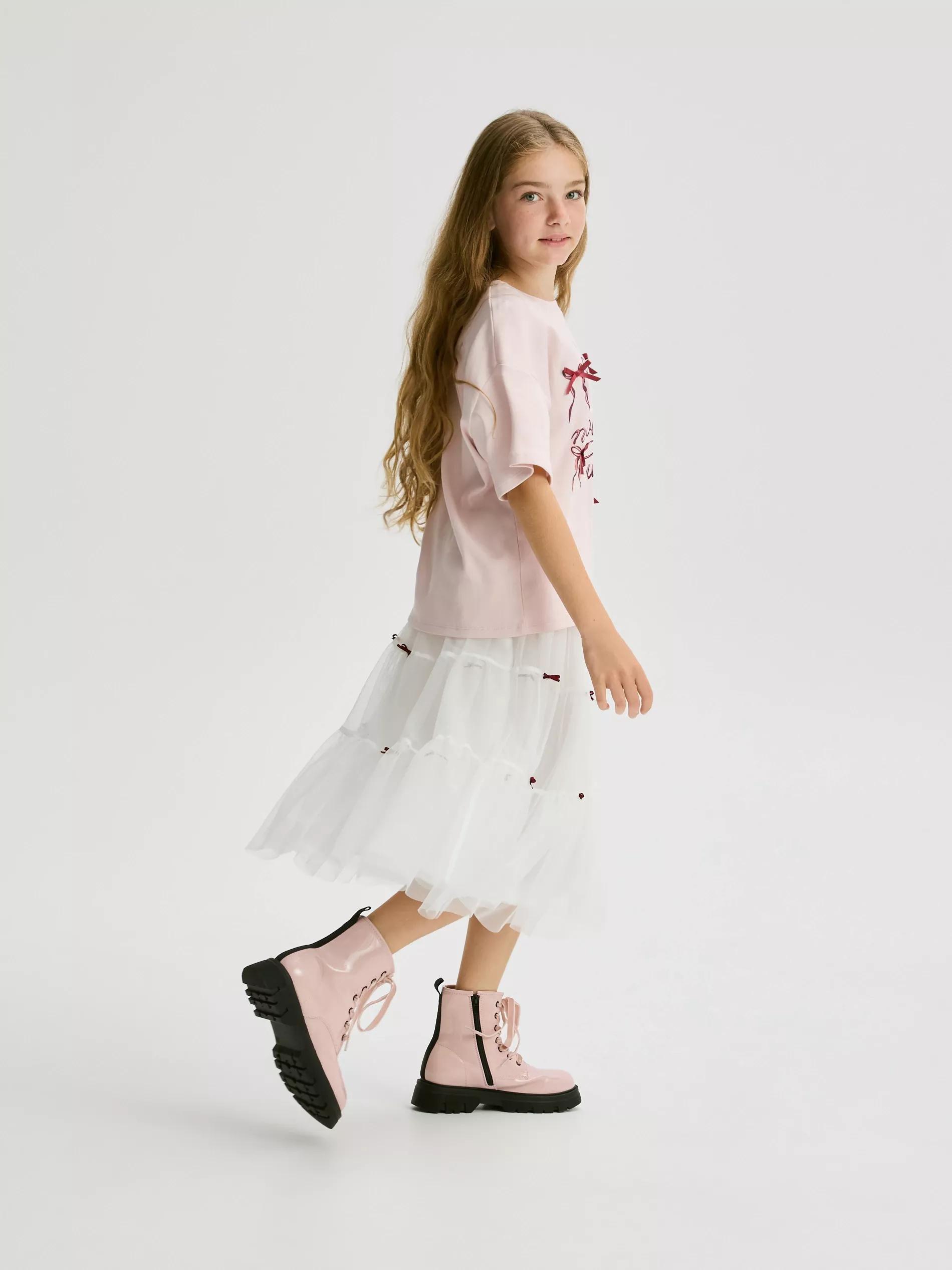 CREAM Tulle skirt with bows, Ivory, large image number 4