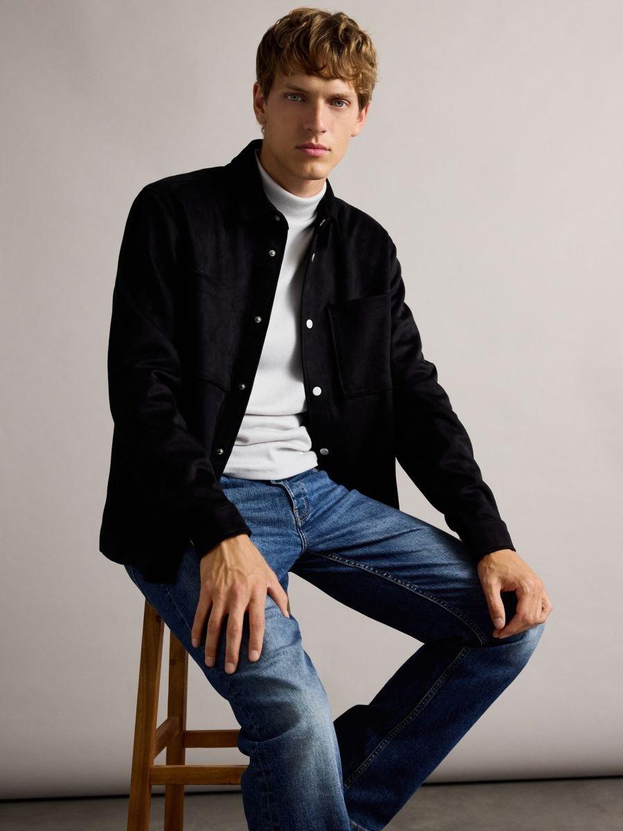 Black Shirt Jacket With Collar, , large image number 0