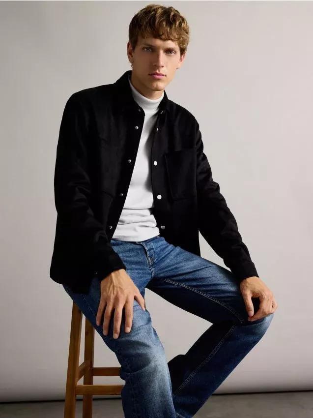 Black Shirt Jacket With Collar, , large image number 1