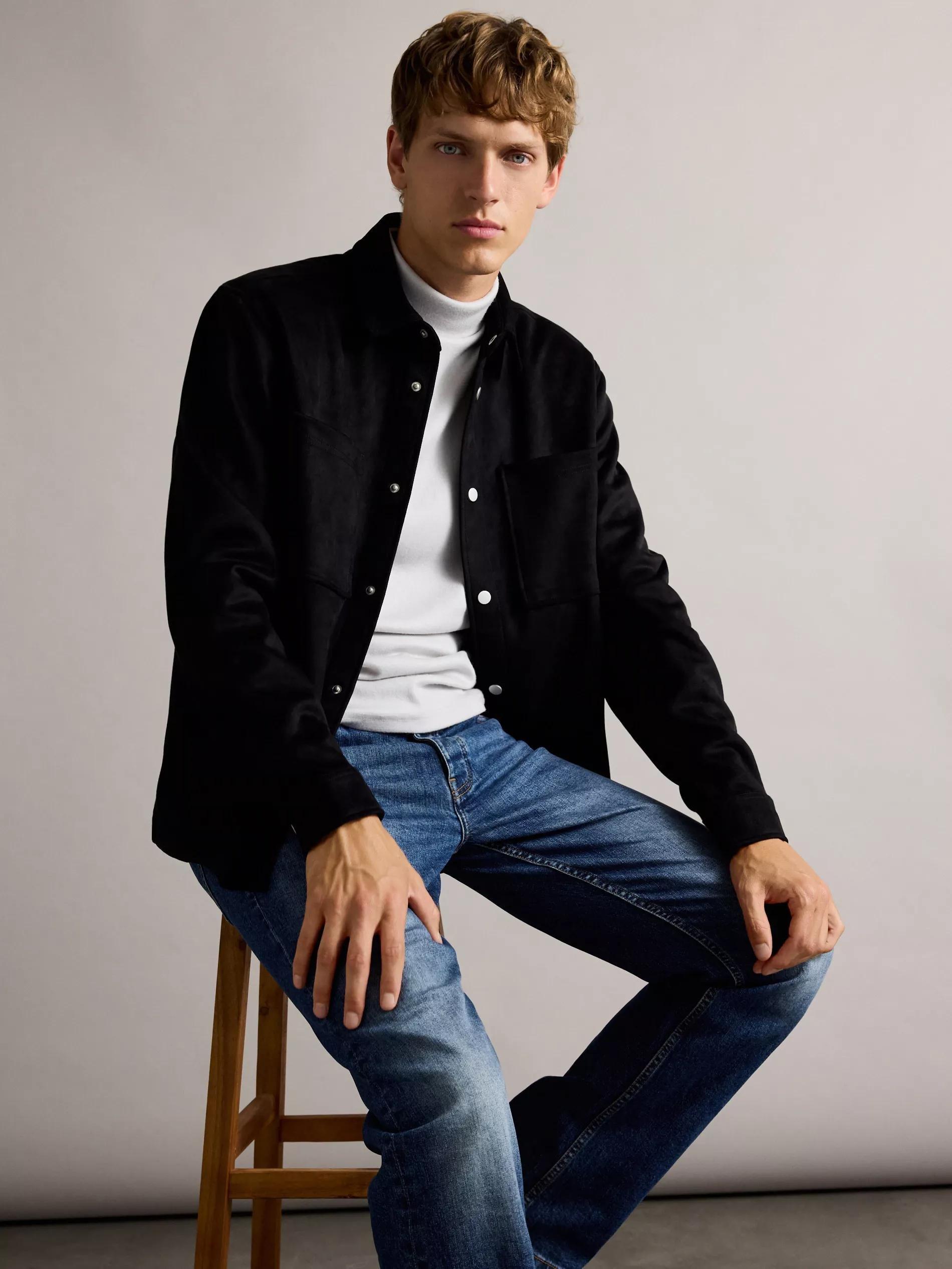 Black Shirt Jacket With Collar, , large image number 3