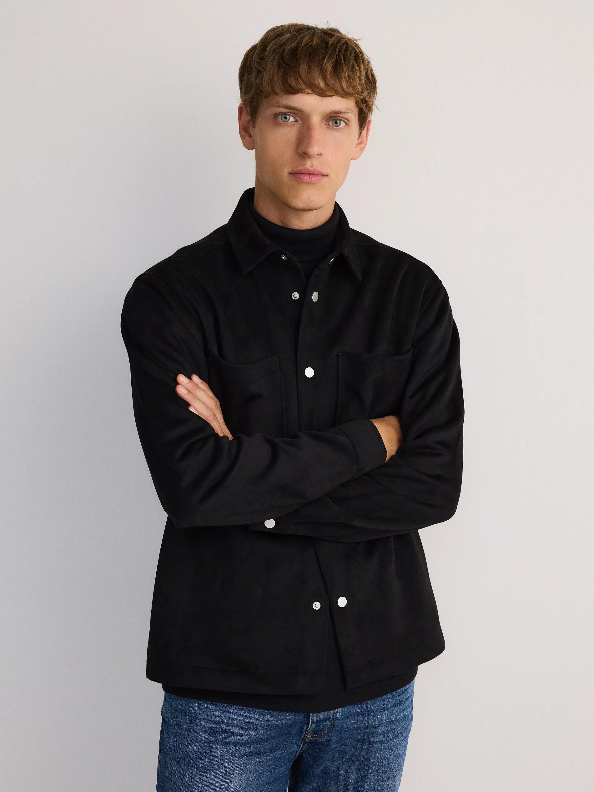 Black Shirt Jacket With Collar, , large image number 6