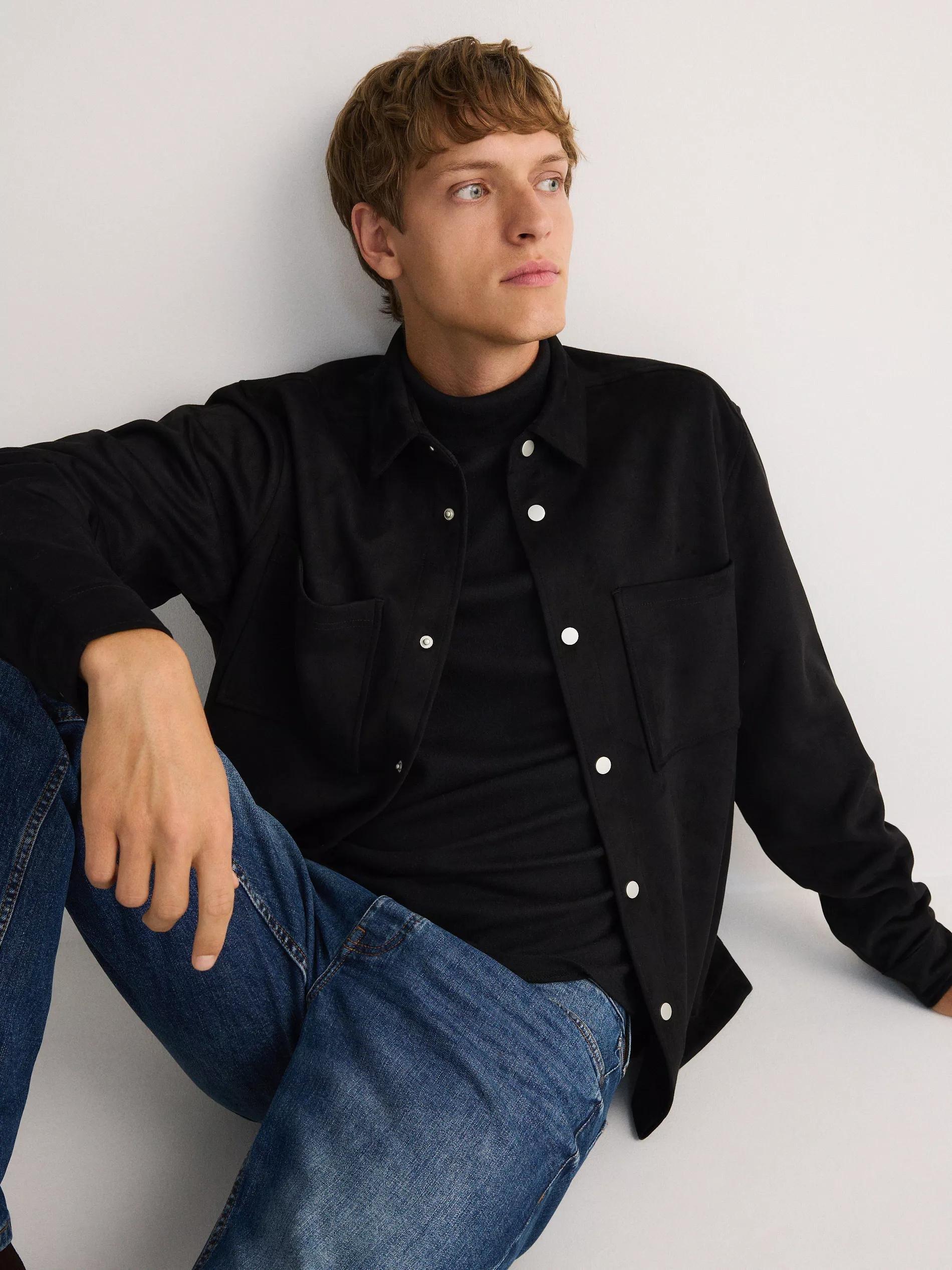 Black Shirt Jacket With Collar, , large image number 8