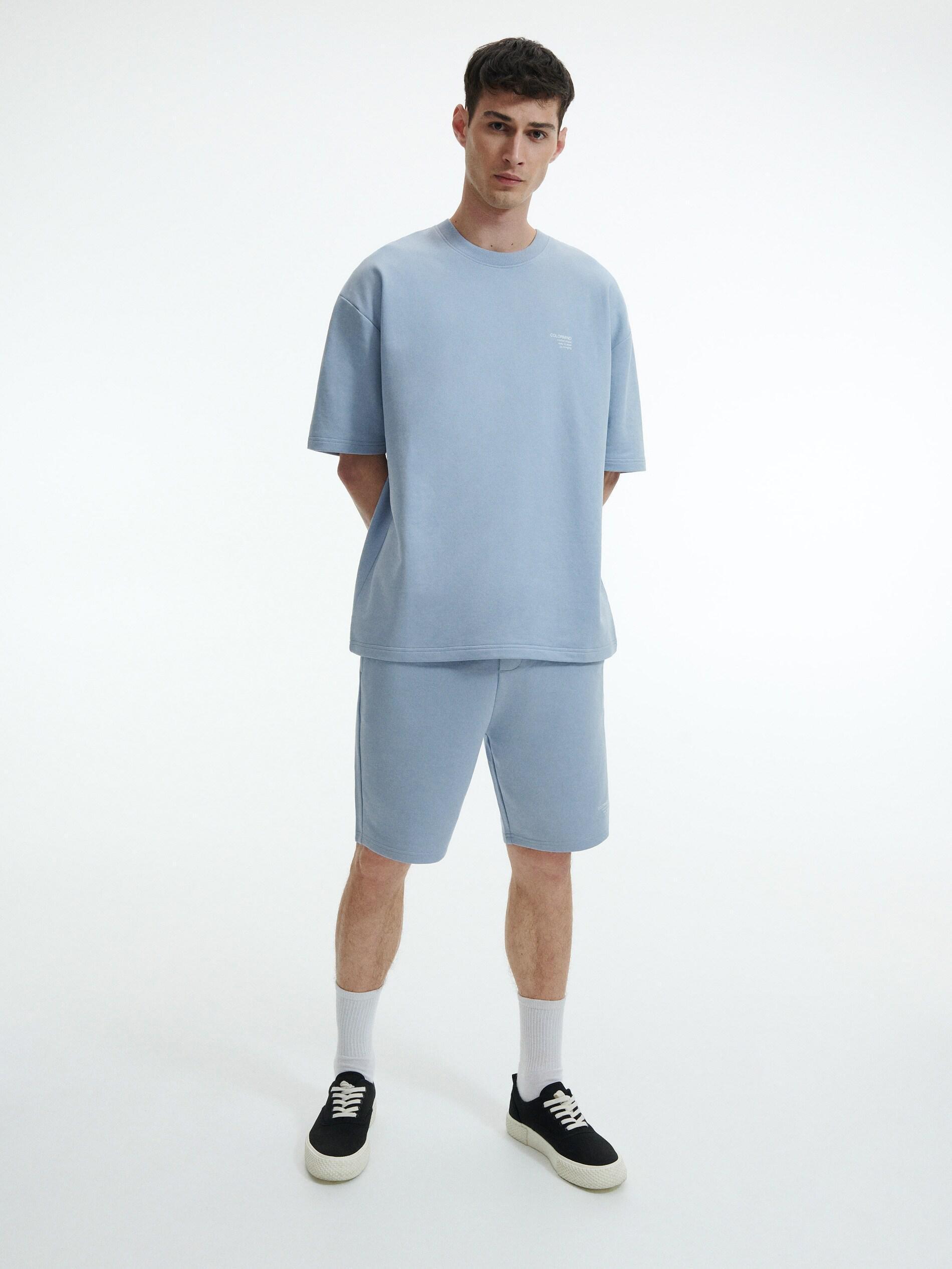 Blue Oversized T-Shirt With Minimalist Print, , large image number 0