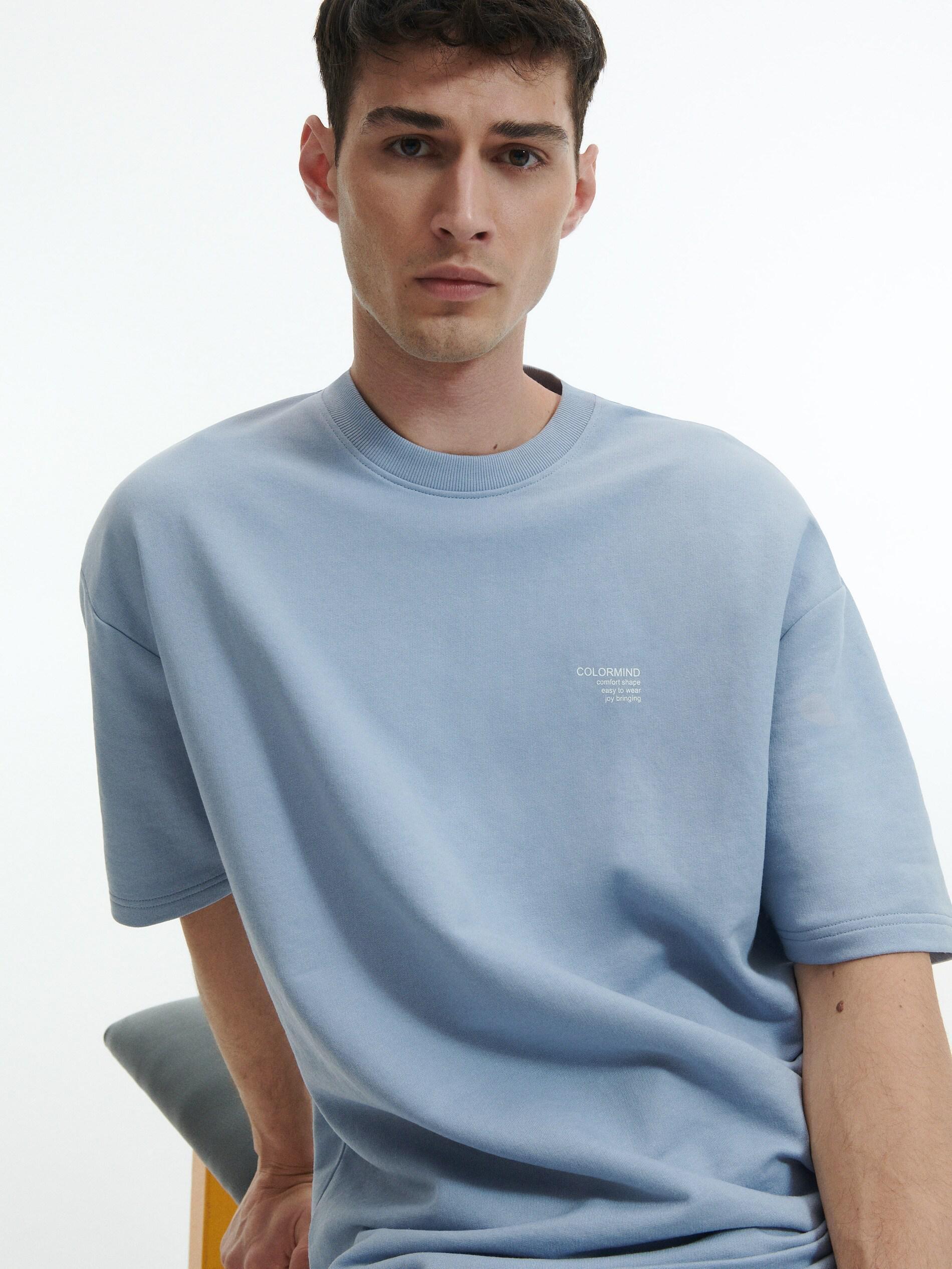 Blue Oversized T-Shirt With Minimalist Print, , large image number 1