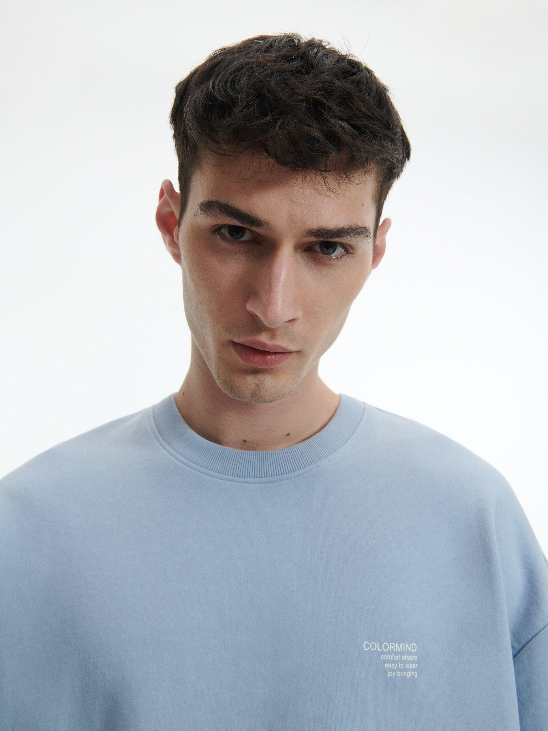 Blue Oversized T-Shirt With Minimalist Print, , large image number 2