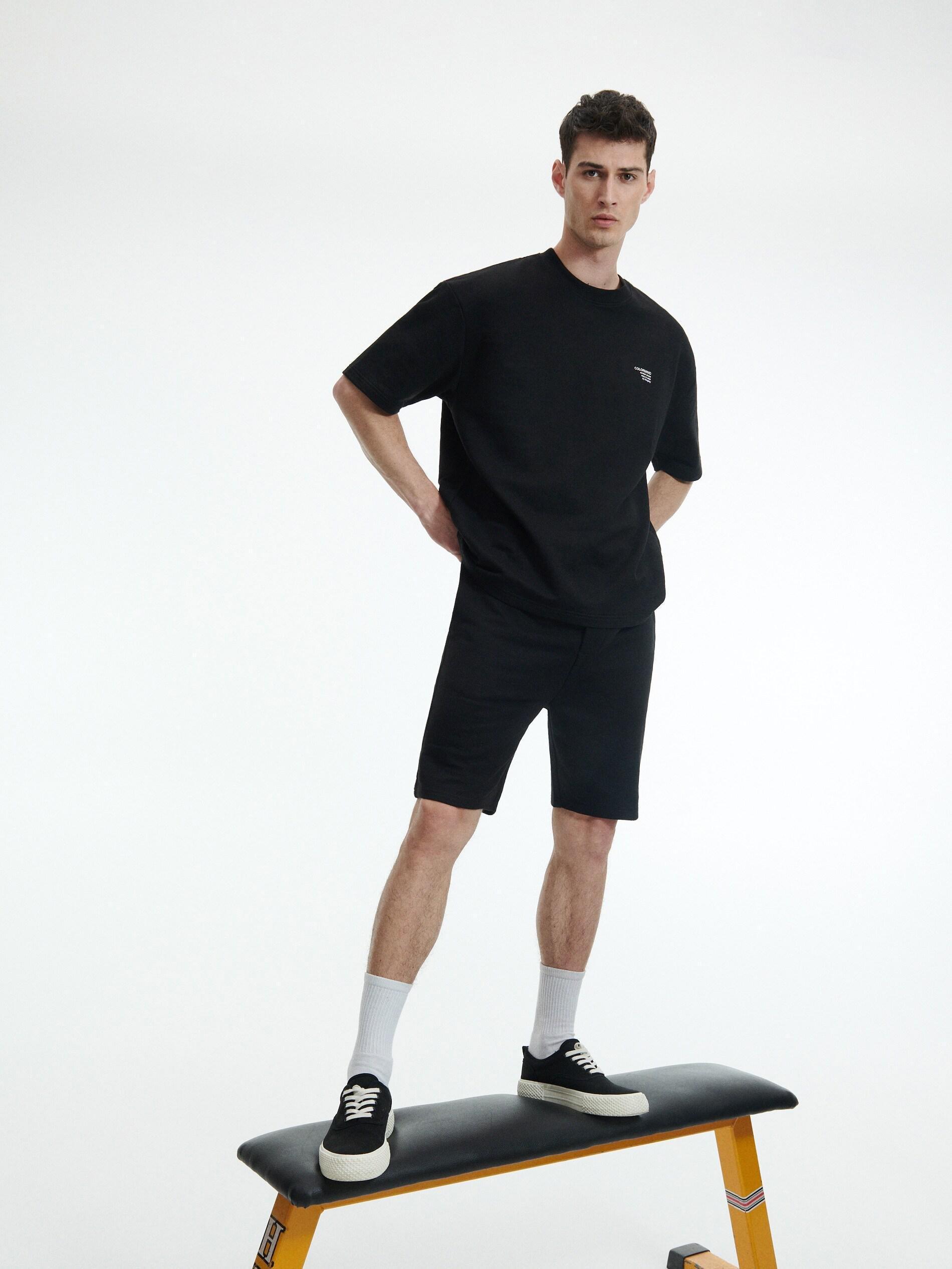 Black Oversized T-Shirt With Minimalist Print, , large image number 0