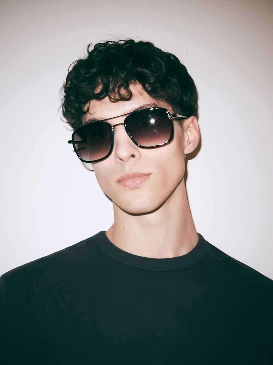 Black Aviator Sunglasses, Black, large image number 0