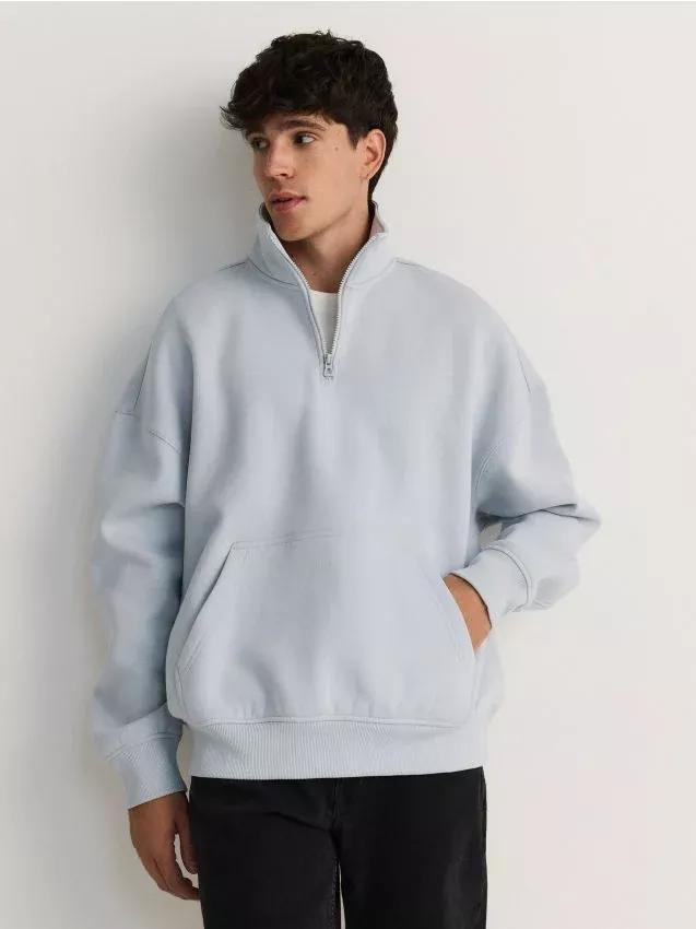 Blue Oversized Sweatshirt With Stand-Up Collar, , large image number 0