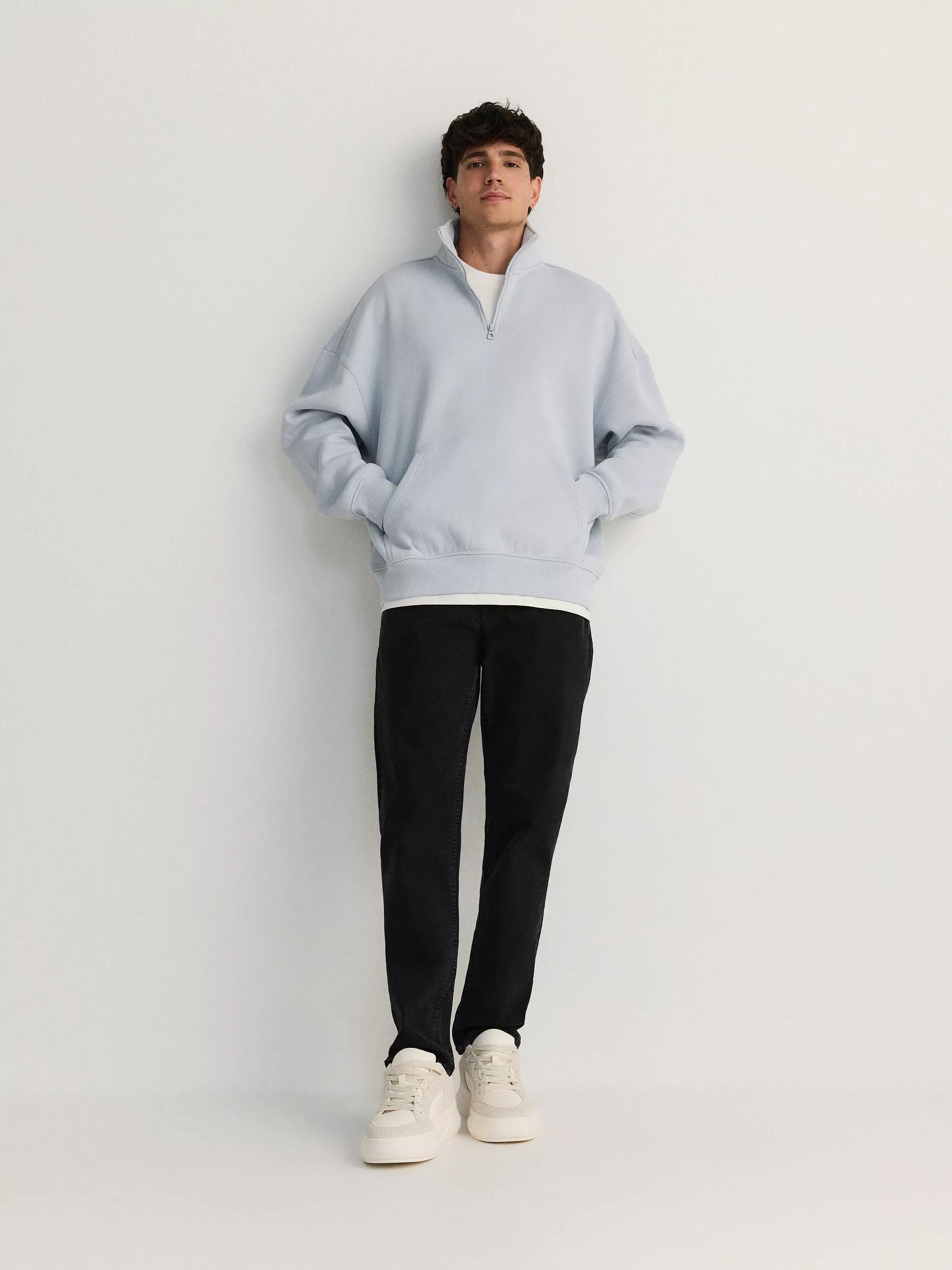 Blue Oversized Sweatshirt With Stand-Up Collar, , large image number 2