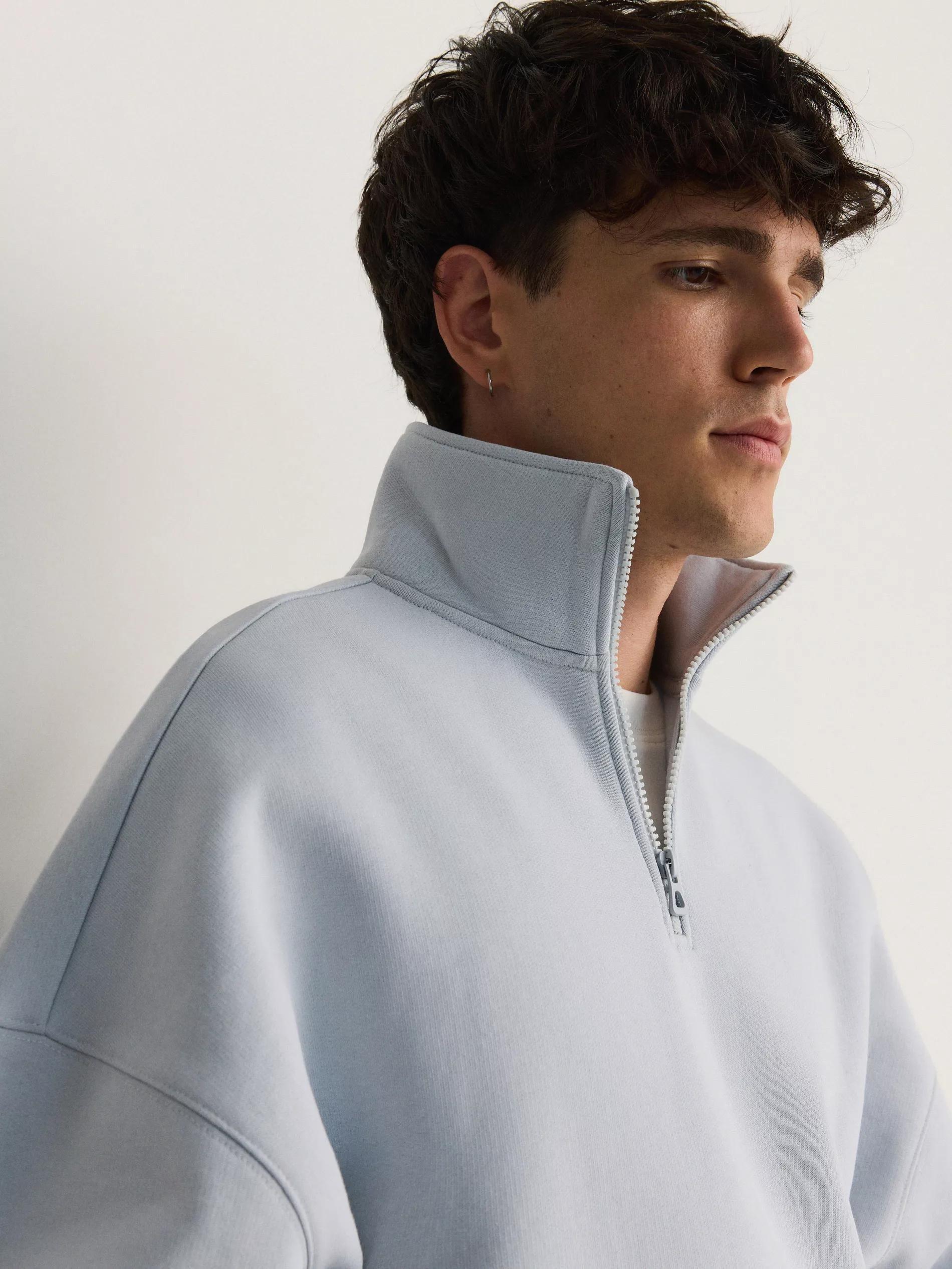 Blue Oversized Sweatshirt With Stand-Up Collar, , large image number 3