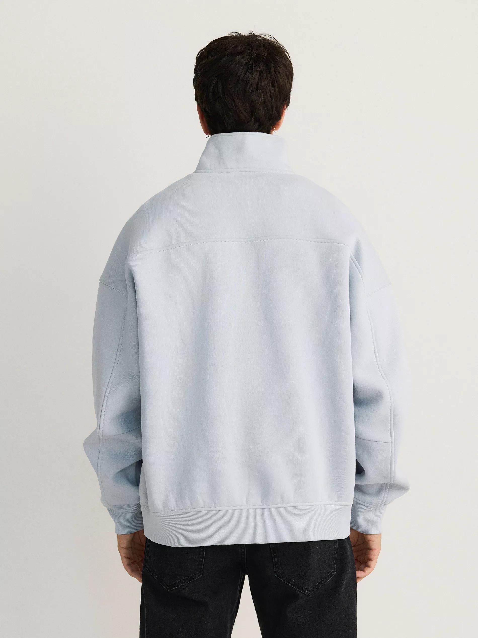 Blue Oversized Sweatshirt With Stand-Up Collar, , large image number 4