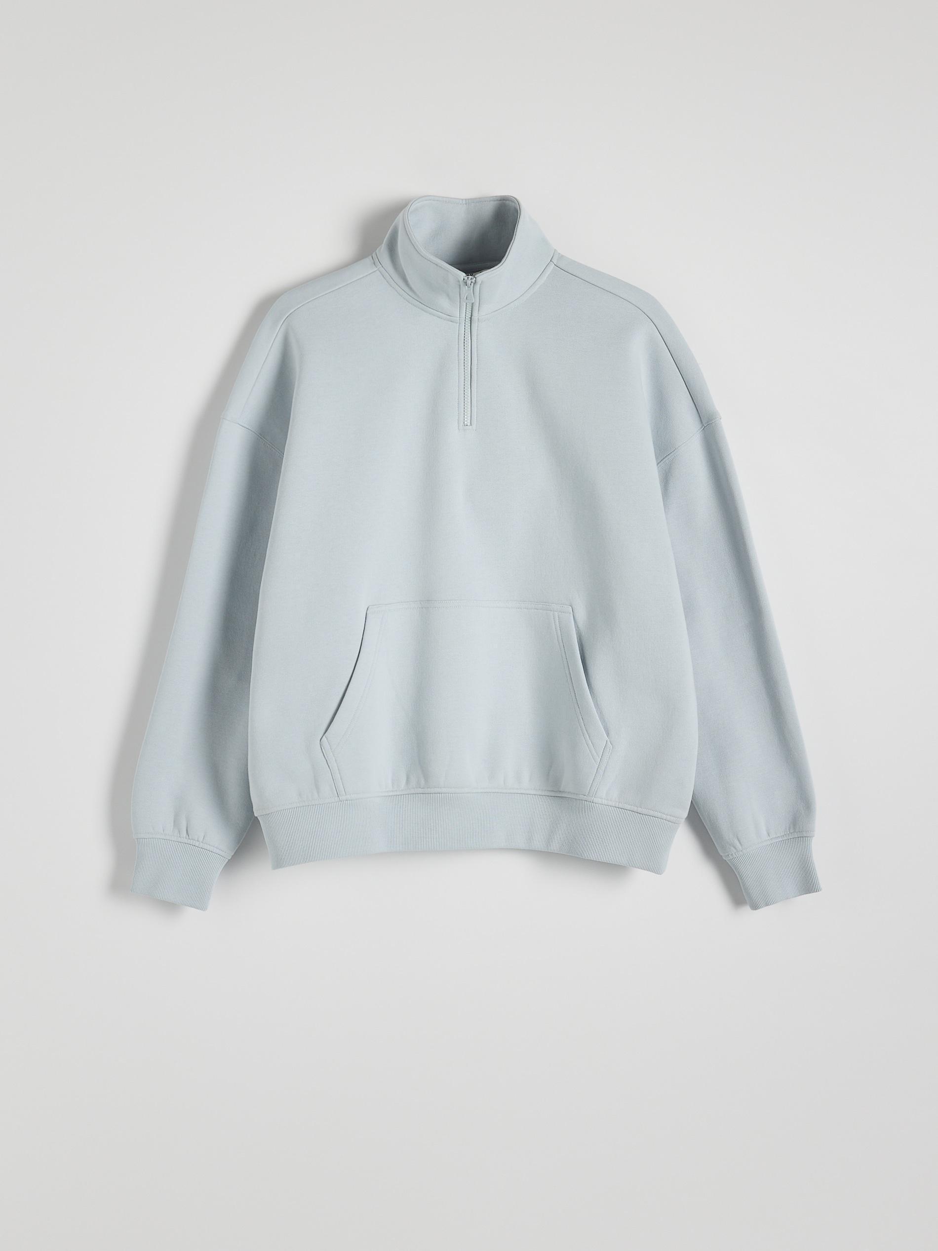 Blue Oversized Sweatshirt With Stand-Up Collar, , large image number 5