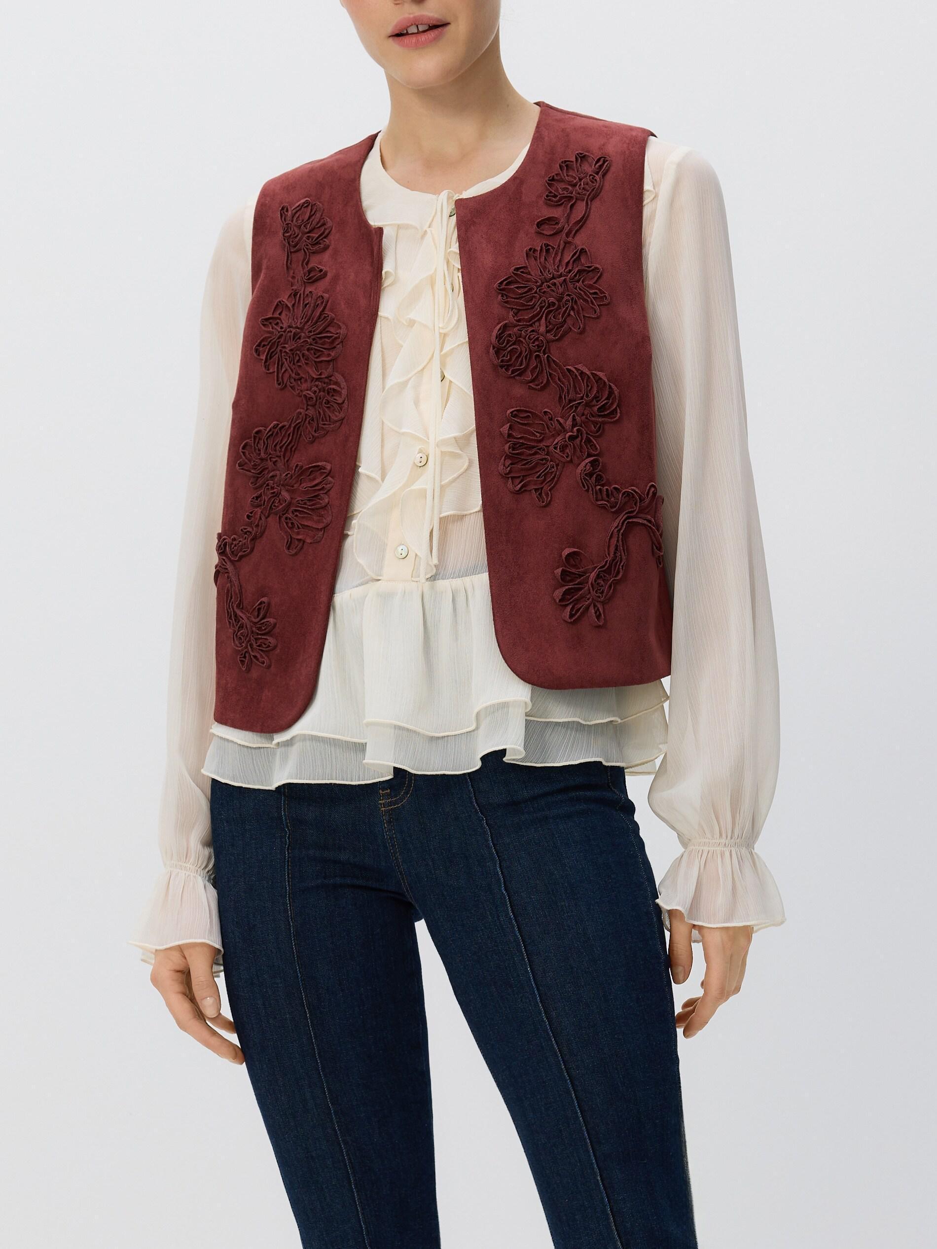 Burgundy Faux Suede Vest, Burgundy, large image number 2