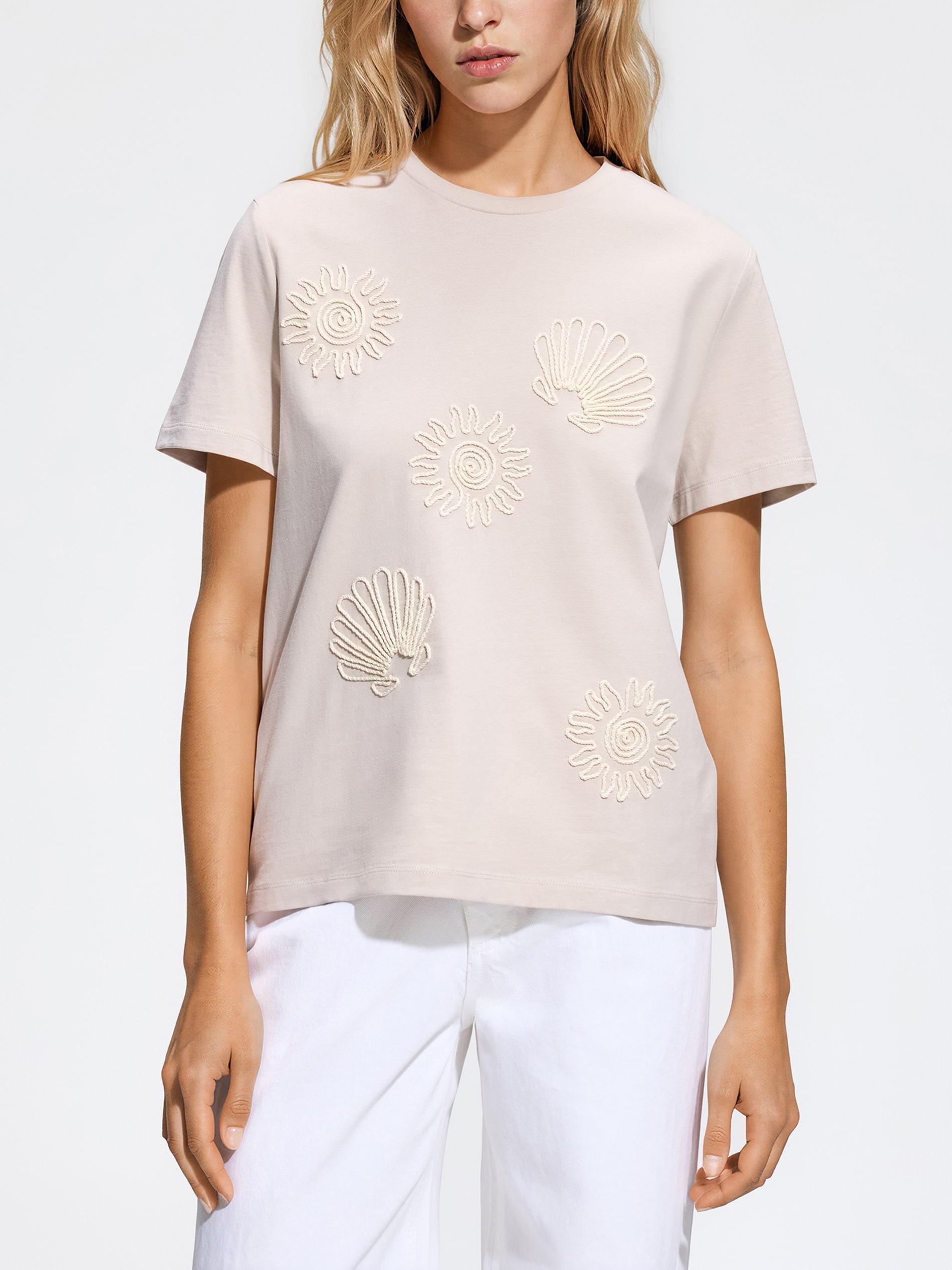 Beige T-Shirt With Applique, Ivory, large image number 1